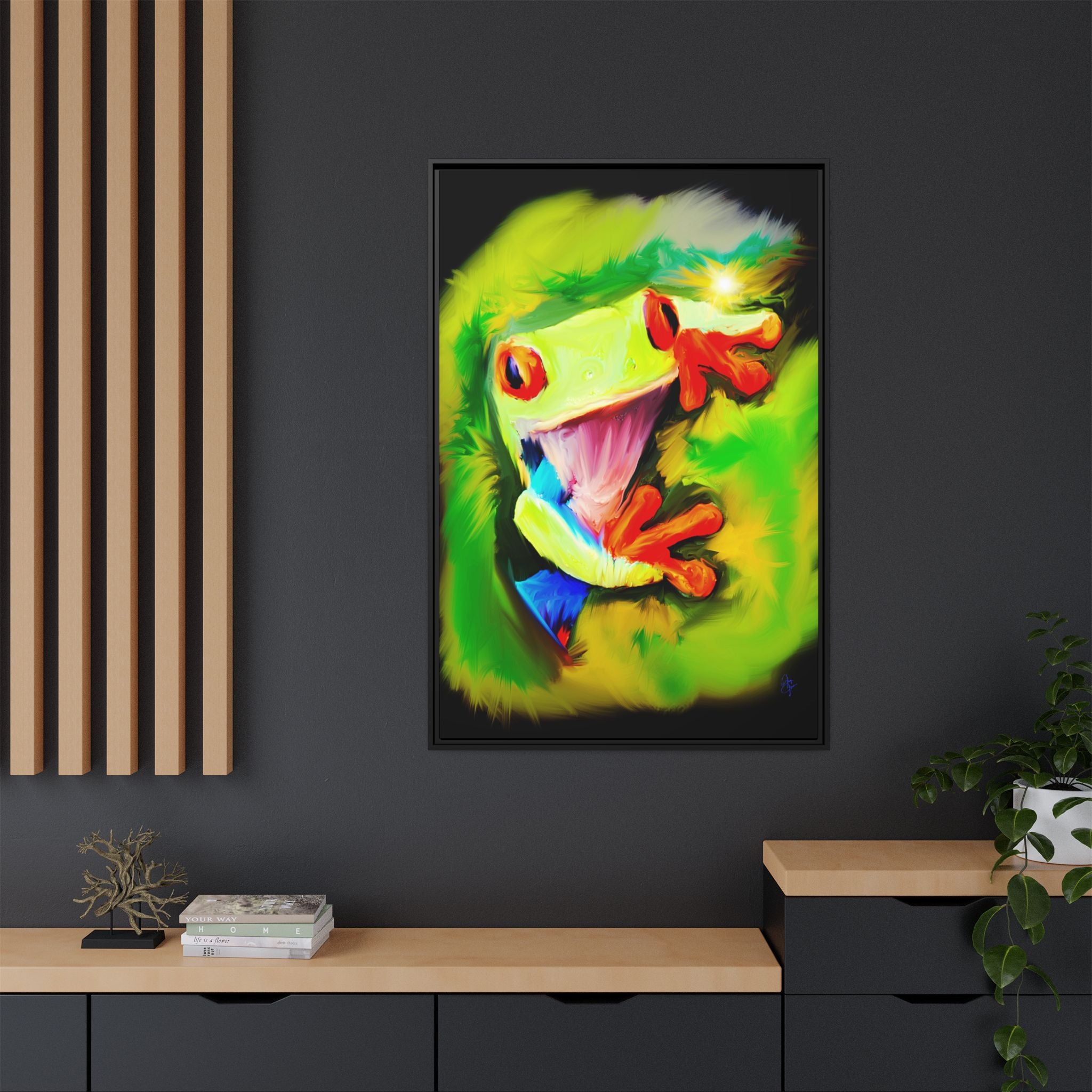 Colorful Tree Frog Matte Canvas Print — Framed Tropical Wall Art