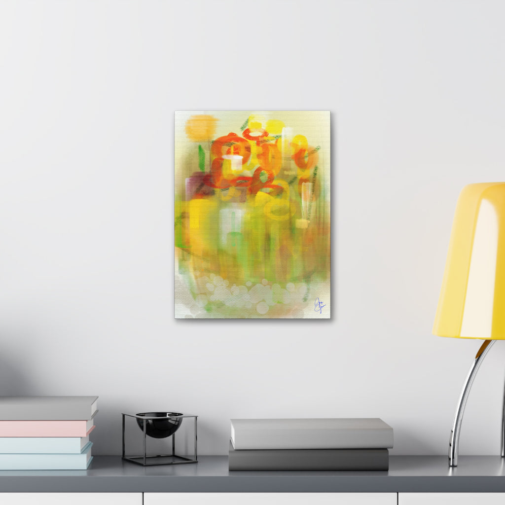 Abstract Floral Canvas Print – Yellow & Orange Stretched Wall Art (1.5" Depth)