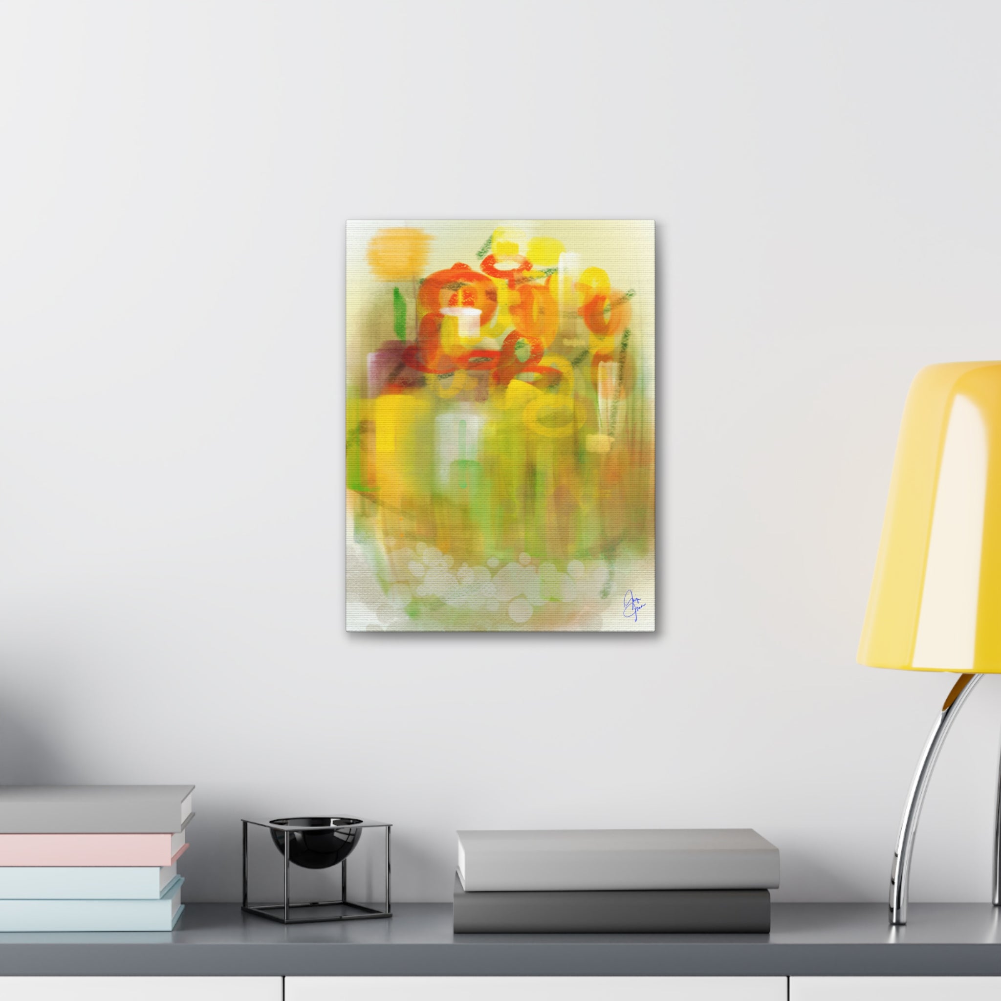 Abstract Floral Canvas Print – Yellow & Orange Stretched Wall Art (1.5" Depth)