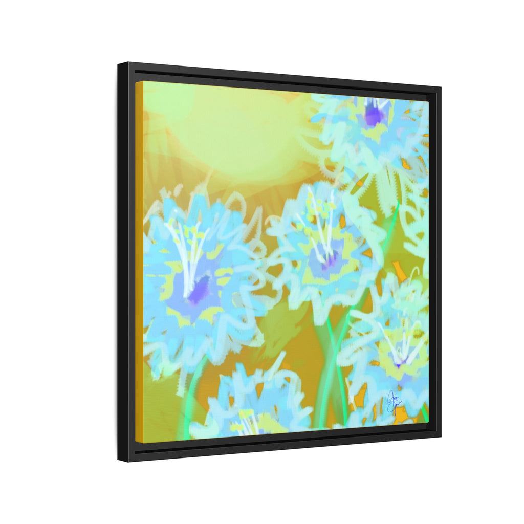 Framed Floral Canvas Art — Blue & Yellow Abstract Bouquet (Matte)