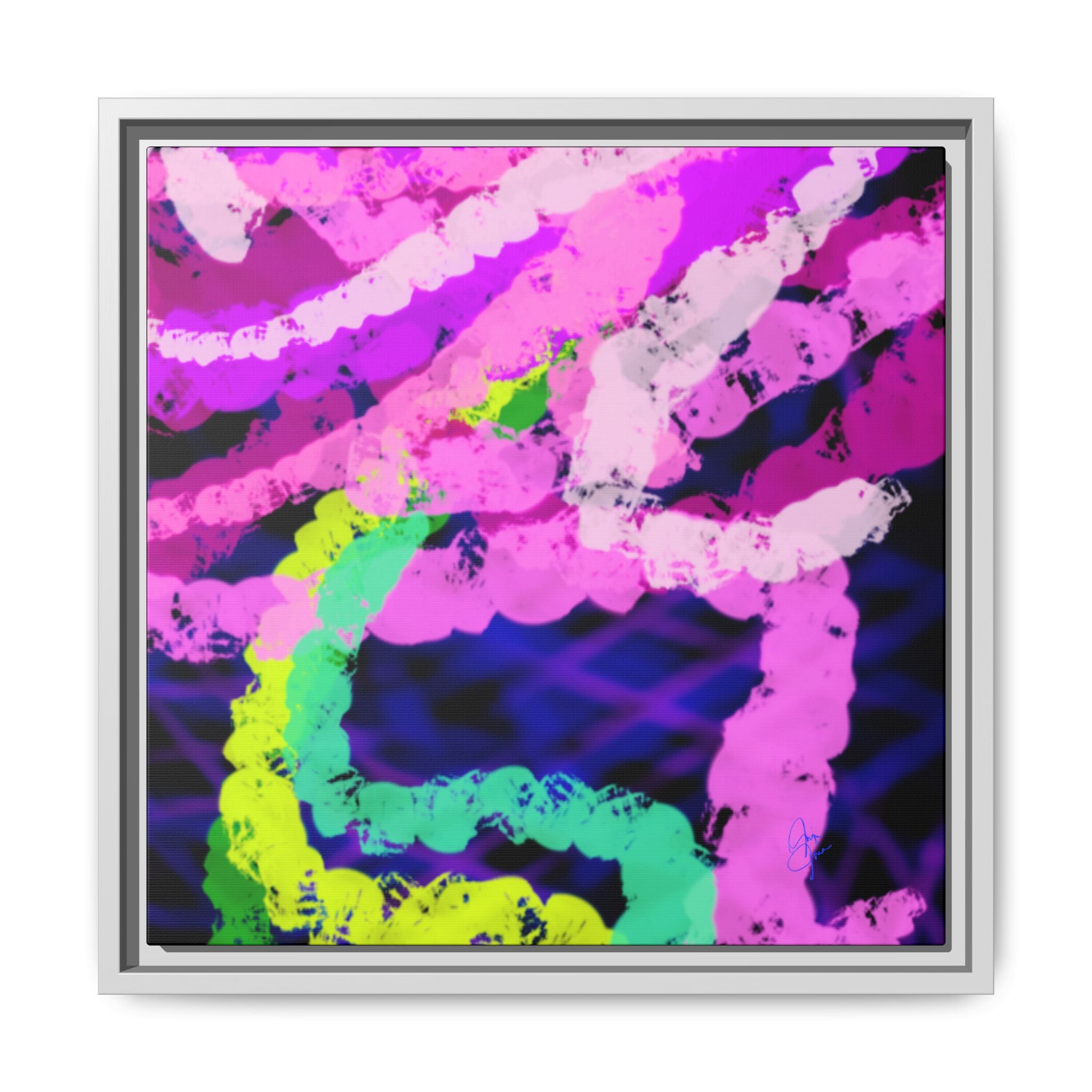 Framed Matte Canvas - Neon Rose Abstract Wall Art