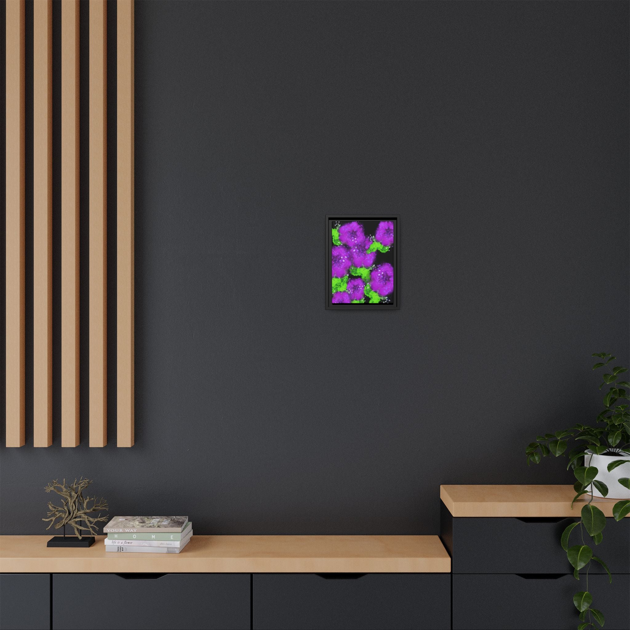 Framed Floral Canvas Print — Matte Multi-Color Blooms Wall Art