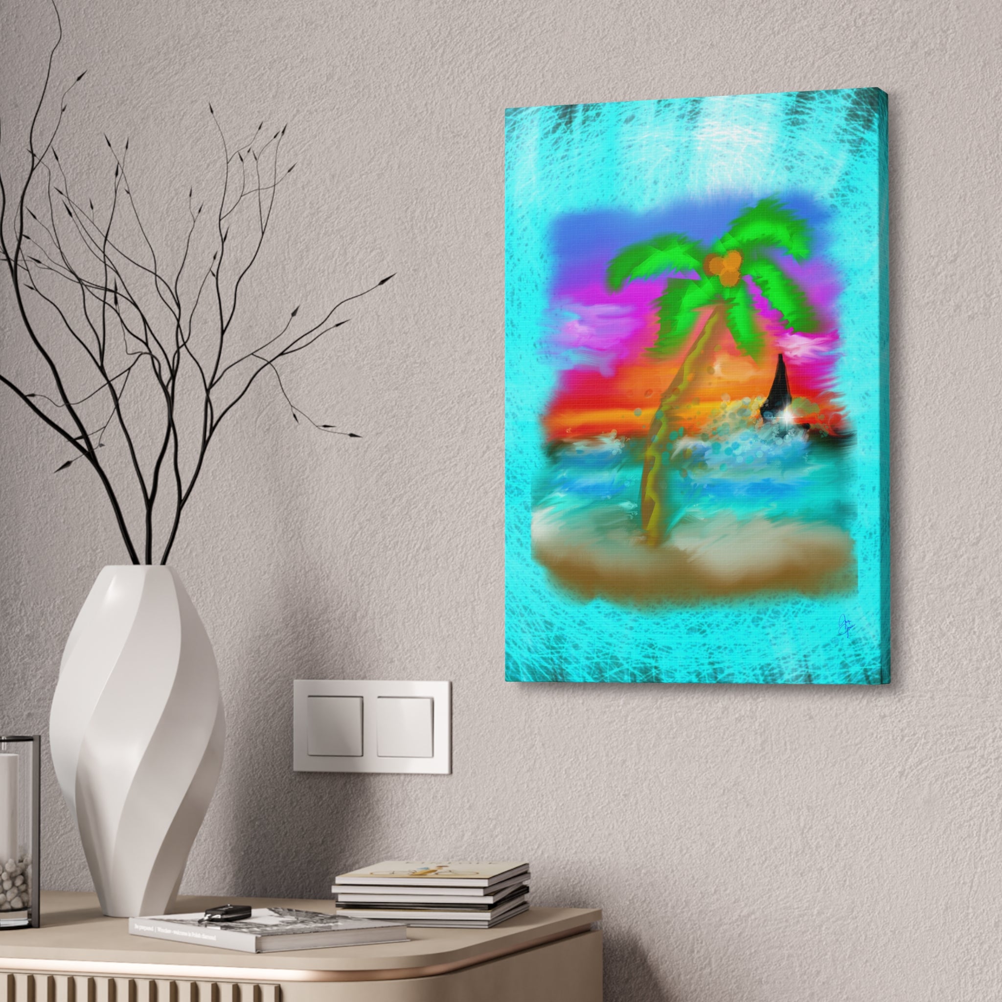 Tropical Sunset Palm Canvas - Stretched Wall Art (1.5" Depth)