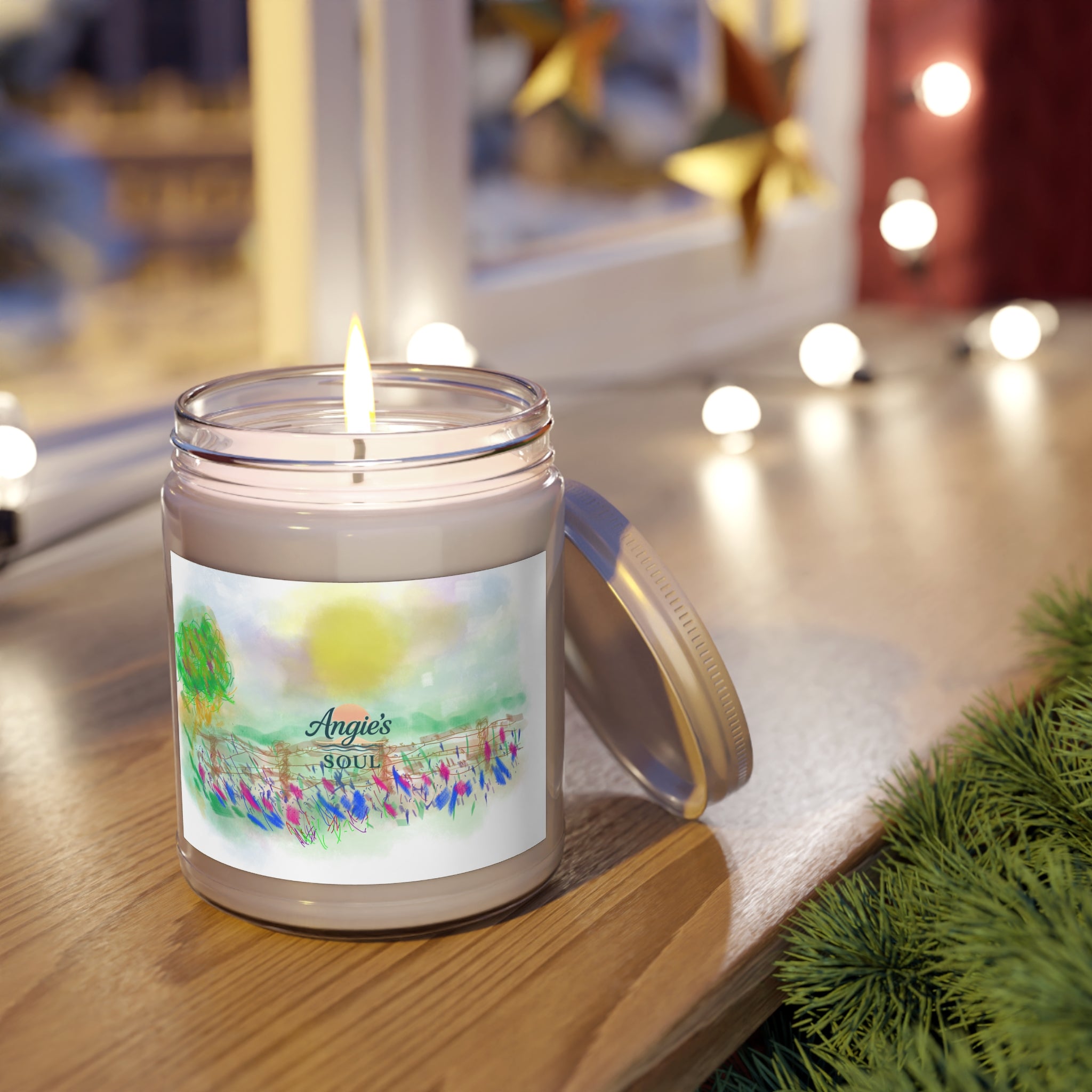 Angie’s Soul 9oz Soy Candle — Floral Meadow Scented Jar with White Lid