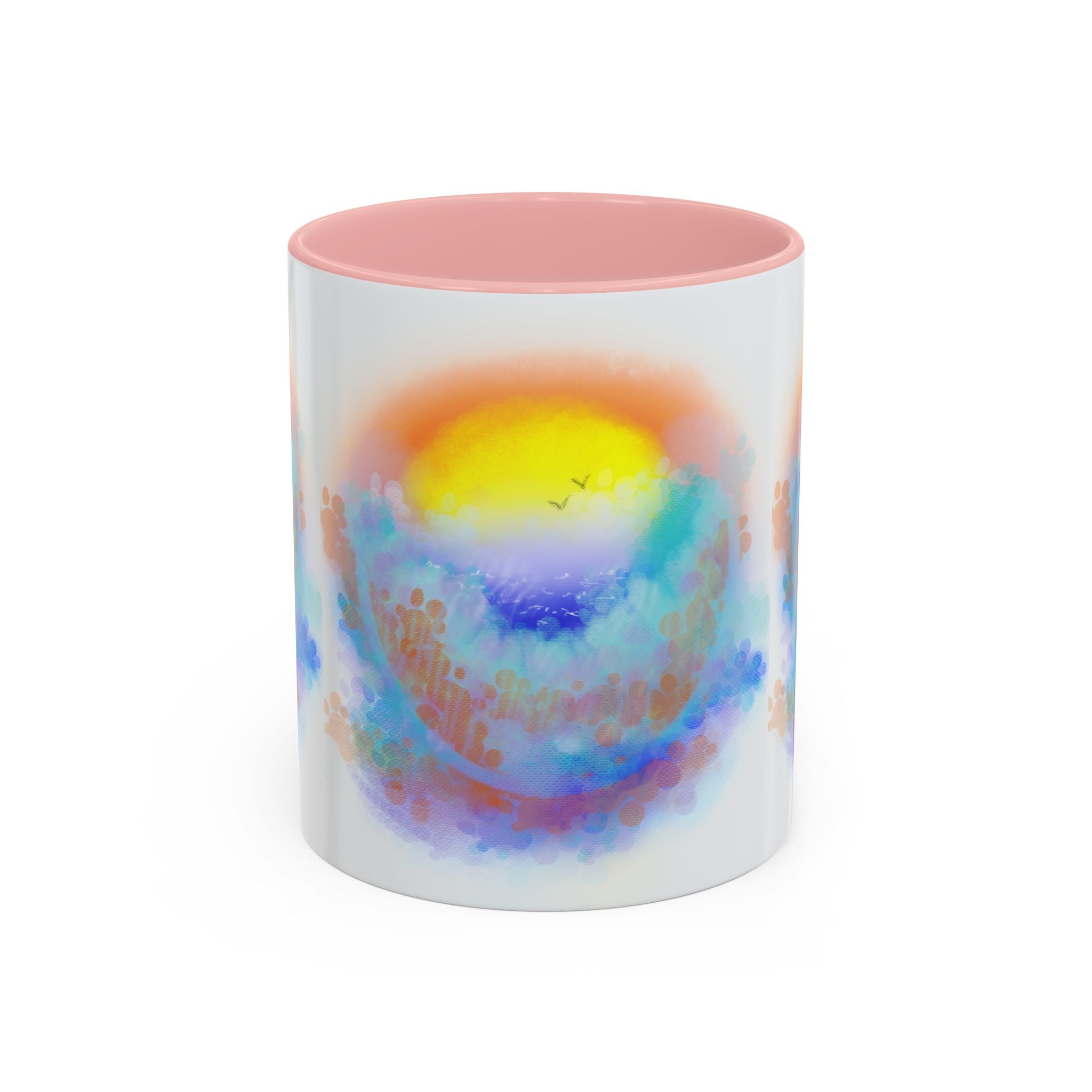 Sunrise Watercolor Accent Coffee Mug — Colorful Ocean Sunrise Art (11/15 oz)