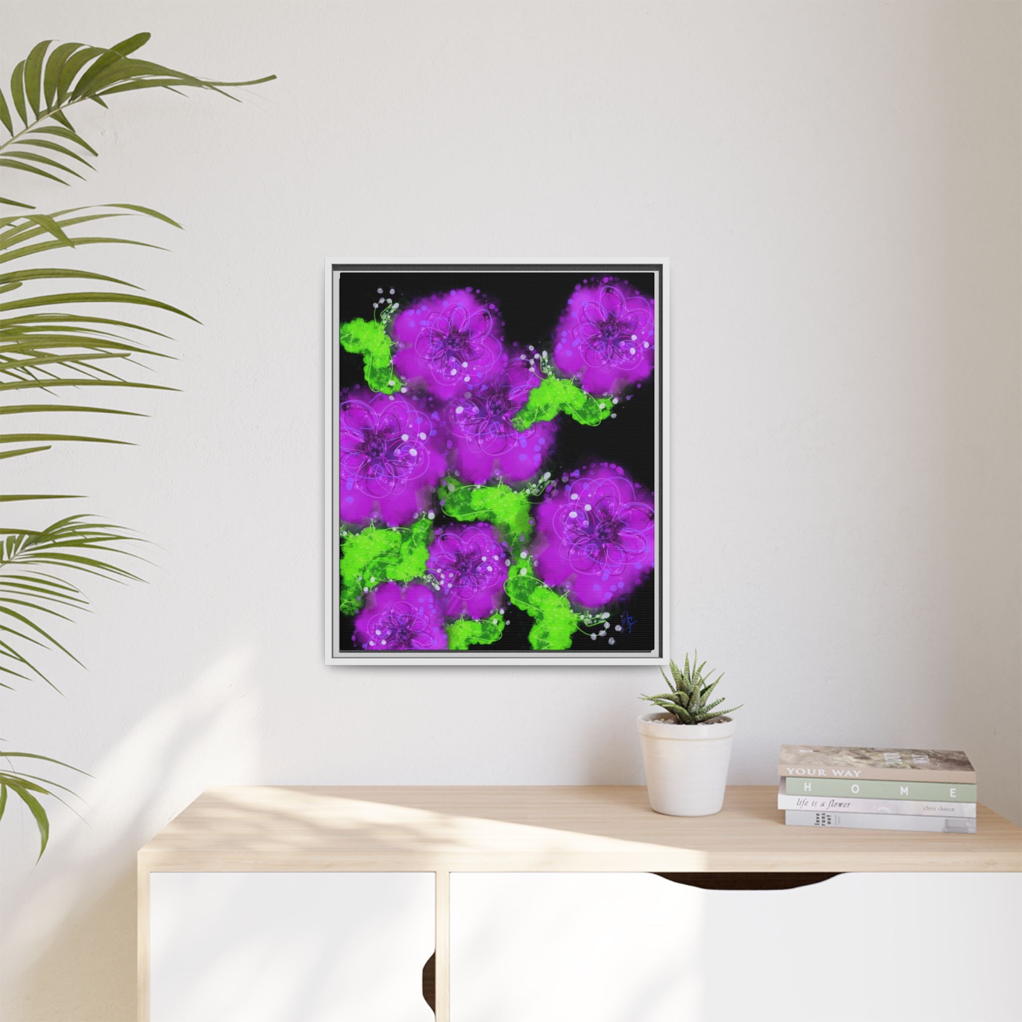 Framed Floral Canvas Print — Matte Multi-Color Blooms Wall Art