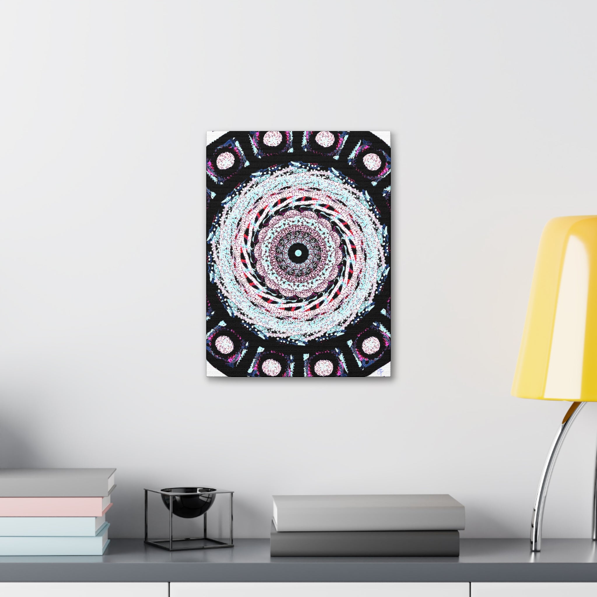 Mandala Kaleidoscope Canvas Wall Art — Psychedelic Pink & Teal Stretched Canvas (1.5")