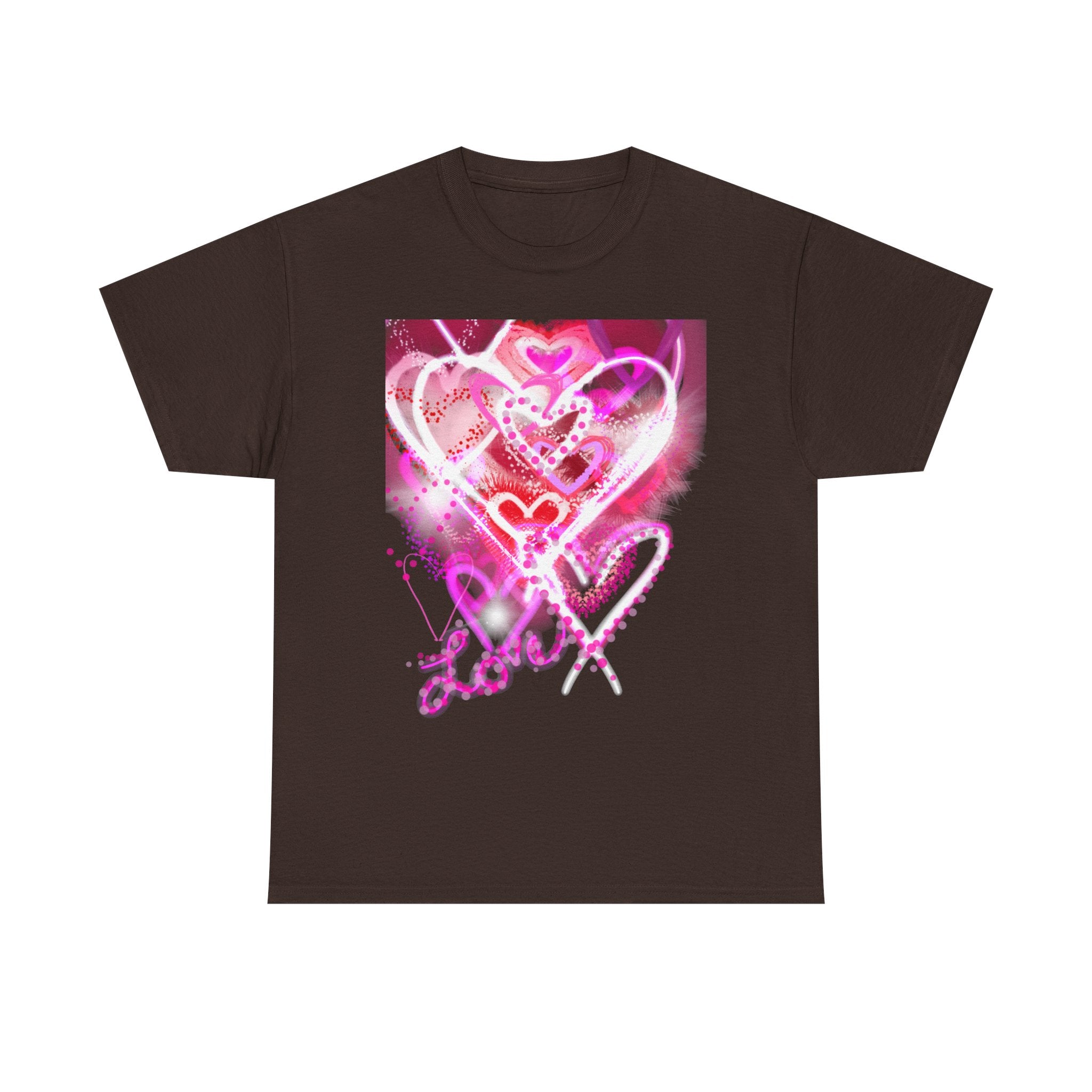 Love Hearts Tee — Pink Watercolor Heart Design Valentine’s Day T‑Shirt
