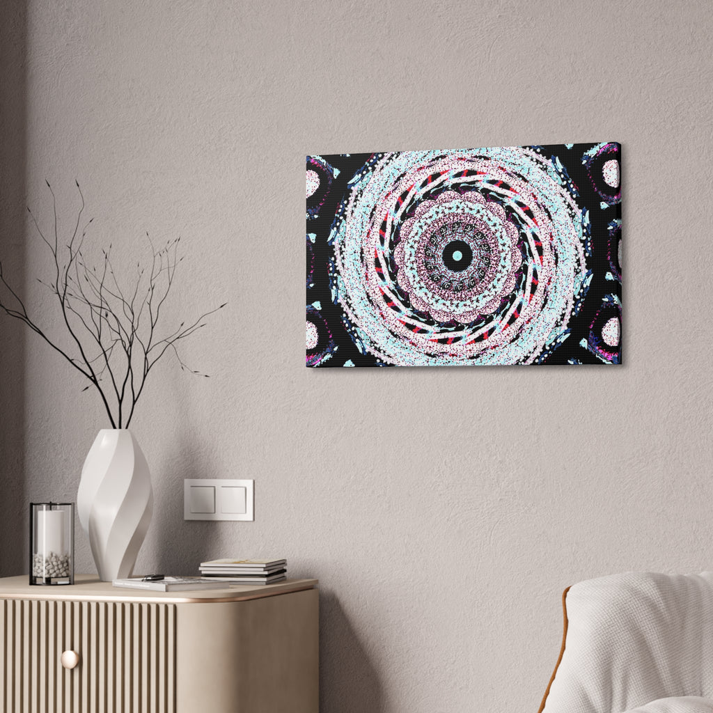 Mandala Kaleidoscope Canvas Wall Art — Psychedelic Pink & Teal Stretched Canvas (1.5")