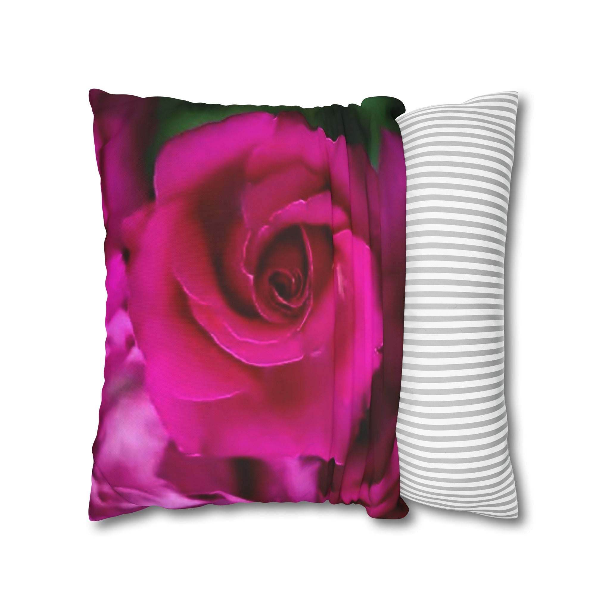 Pink Rose Floral Pillowcase — Square Poly Canvas Decorative Throw Pillow