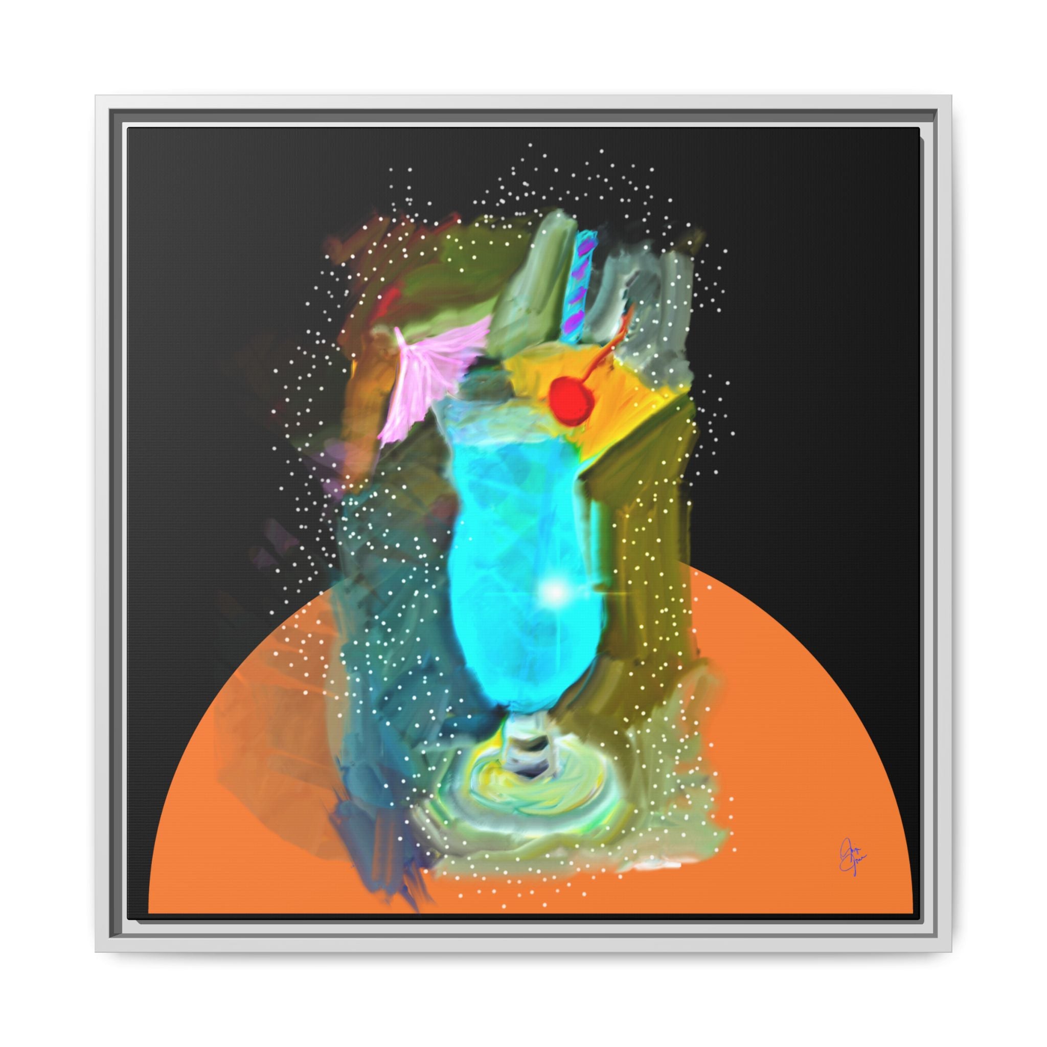 Tropical Blue Cocktail Canvas Print — Framed Matte Bar Art