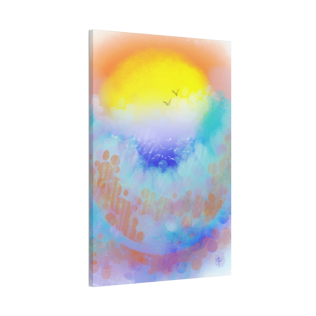 Sunrise Seascape Canvas Wall Art – Pastel Ocean Waves with Birds