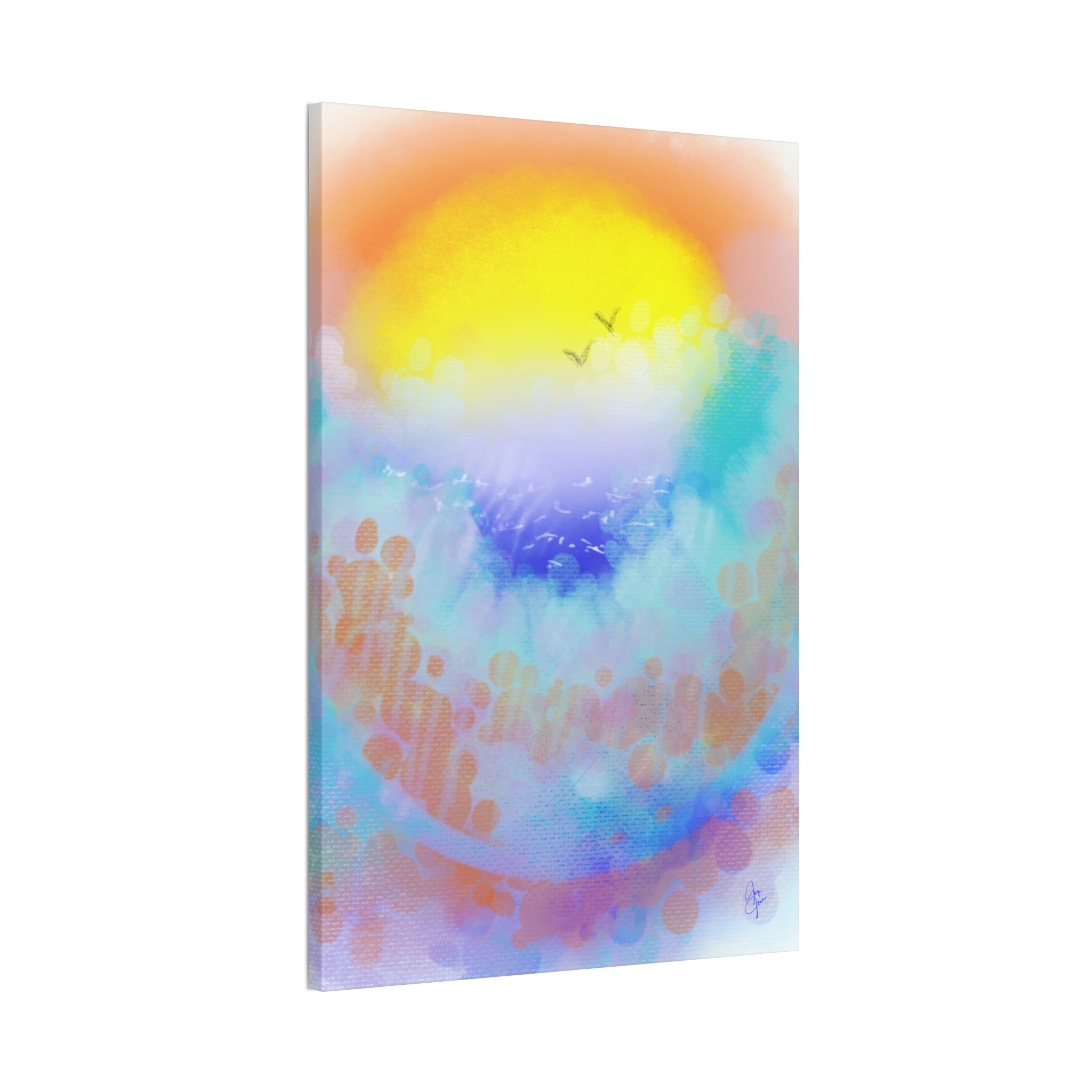 Sunrise Seascape Canvas Wall Art – Pastel Ocean Waves with Birds