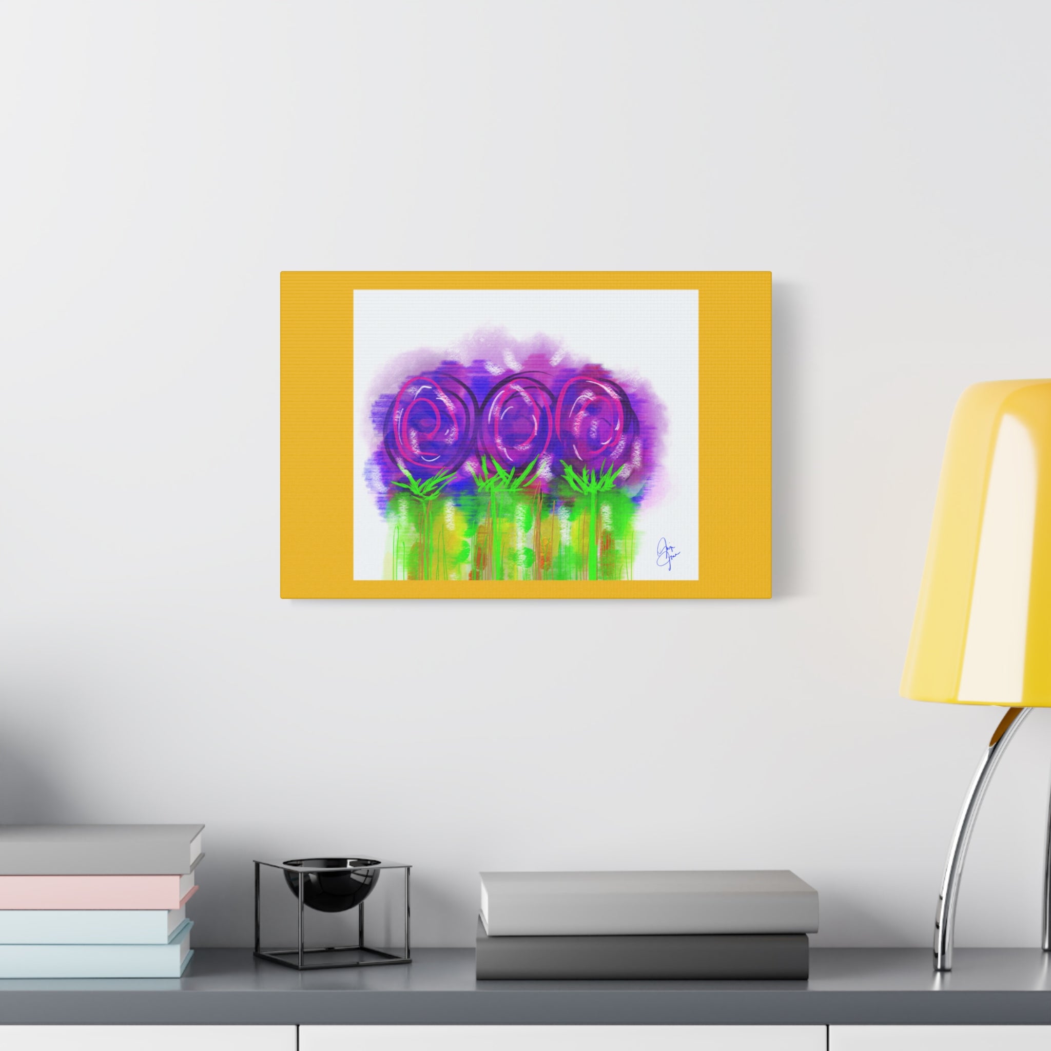 Abstract Purple Flowers Matte Canvas Wall Art — Vibrant Floral Painting on Stretched Canvas