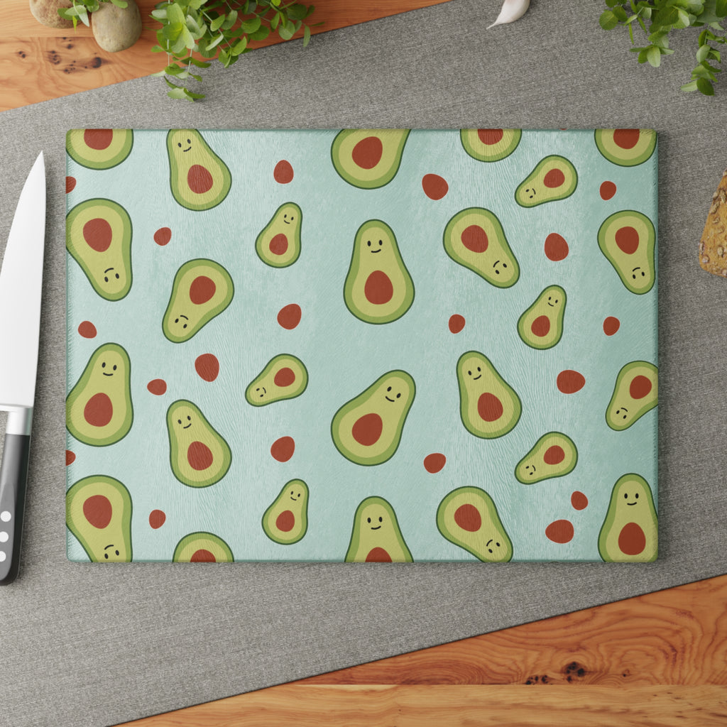 Cute Avocado Pattern Glass Cutting Board — Fun Kitchen Chopping Board for Avocado Lovers