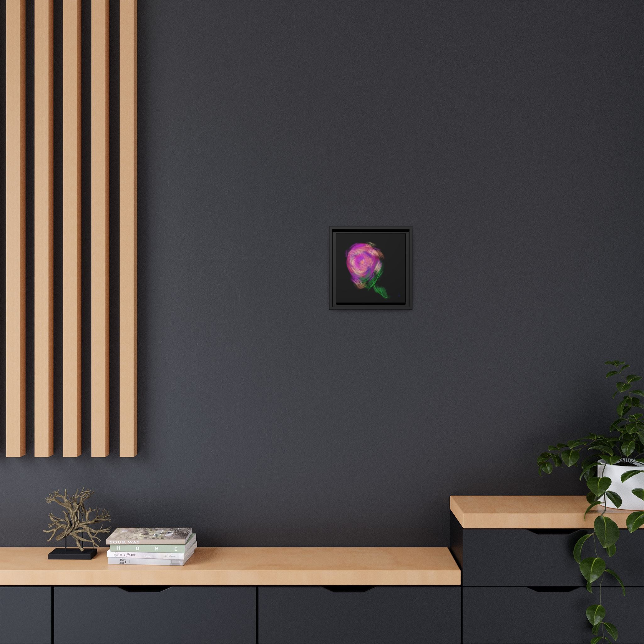 Abstract Rose Swirl Matte Framed Canvas — Multicolor Floral Wall Art