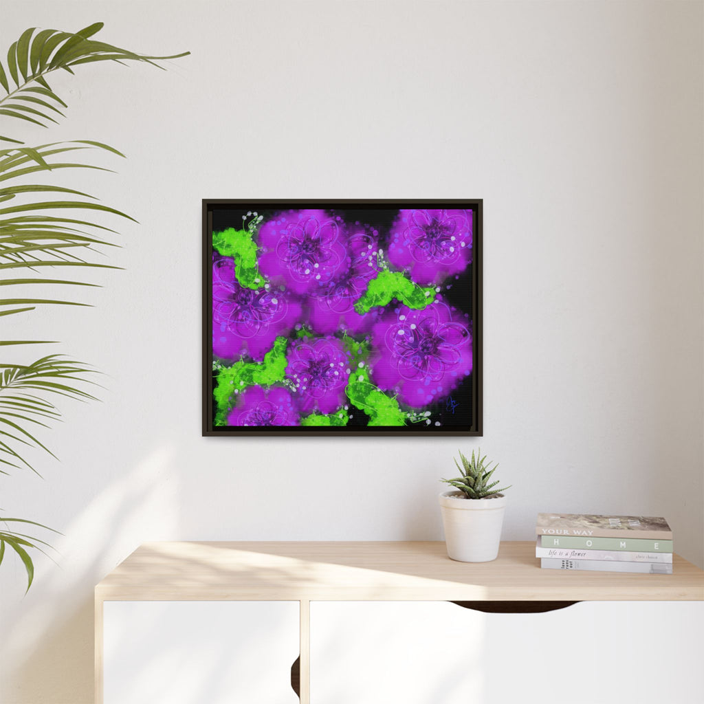 Framed Floral Canvas Print — Matte Multi-Color Blooms Wall Art