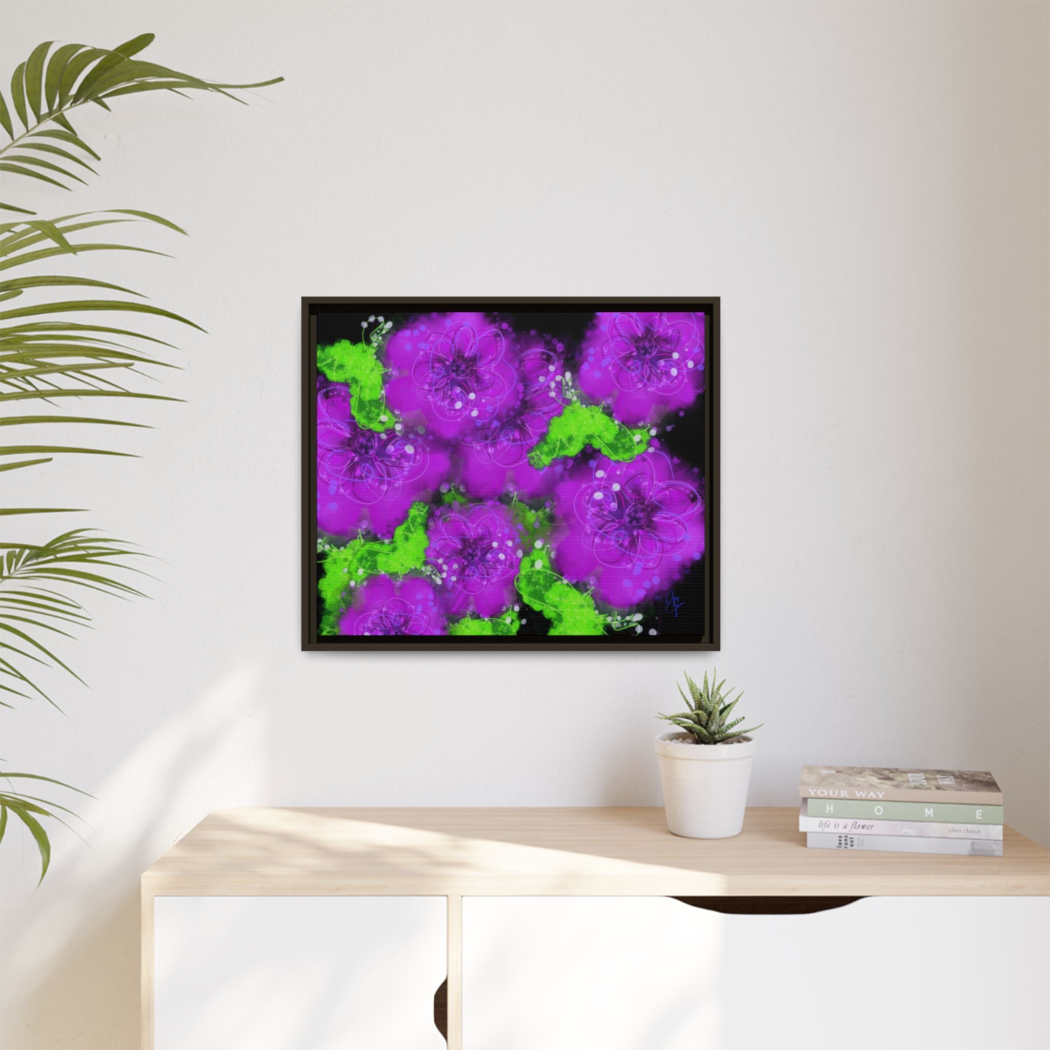 Framed Floral Canvas Print — Matte Multi-Color Blooms Wall Art
