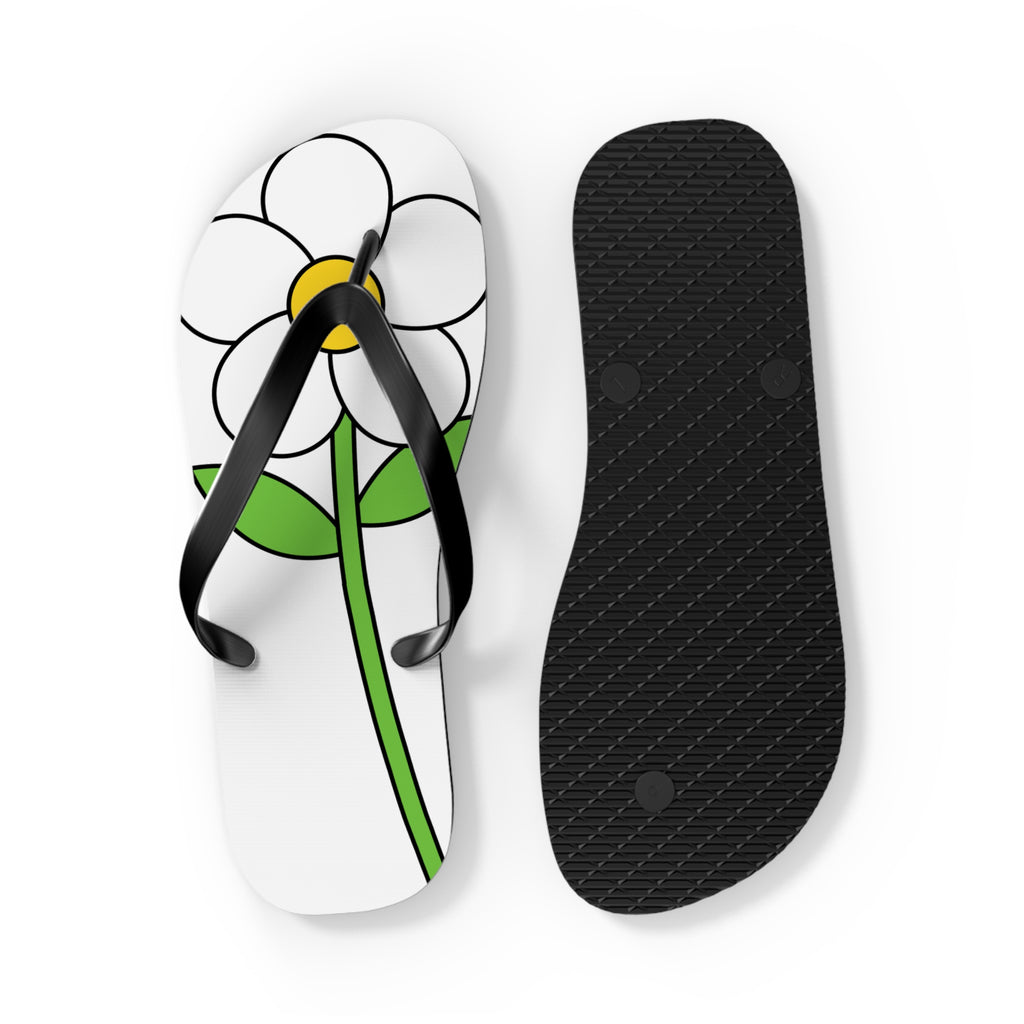 Daisy Print Flip Flops — Cute White & Yellow Flower Beach Sandals
