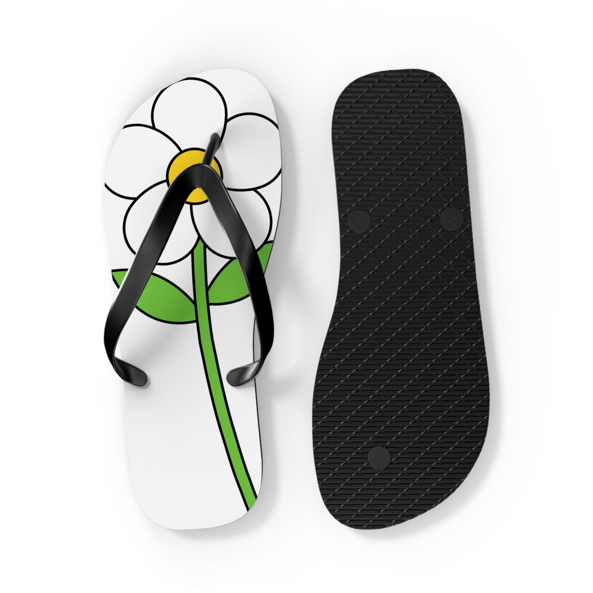 Daisy Print Flip Flops — Cute White & Yellow Flower Beach Sandals