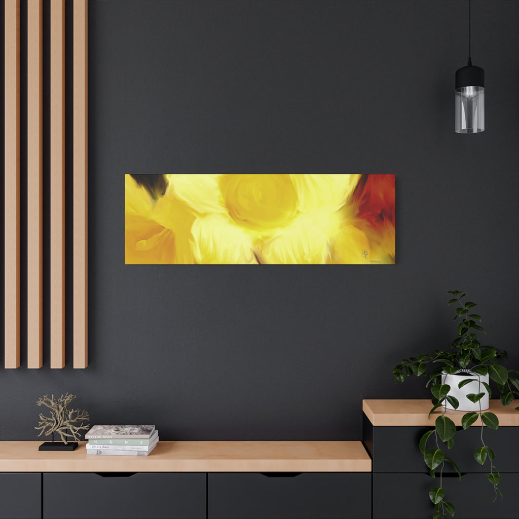 Yellow Floral Canvas Wall Art – Bright Sunflower-Style Painting, Matte Stretched Print