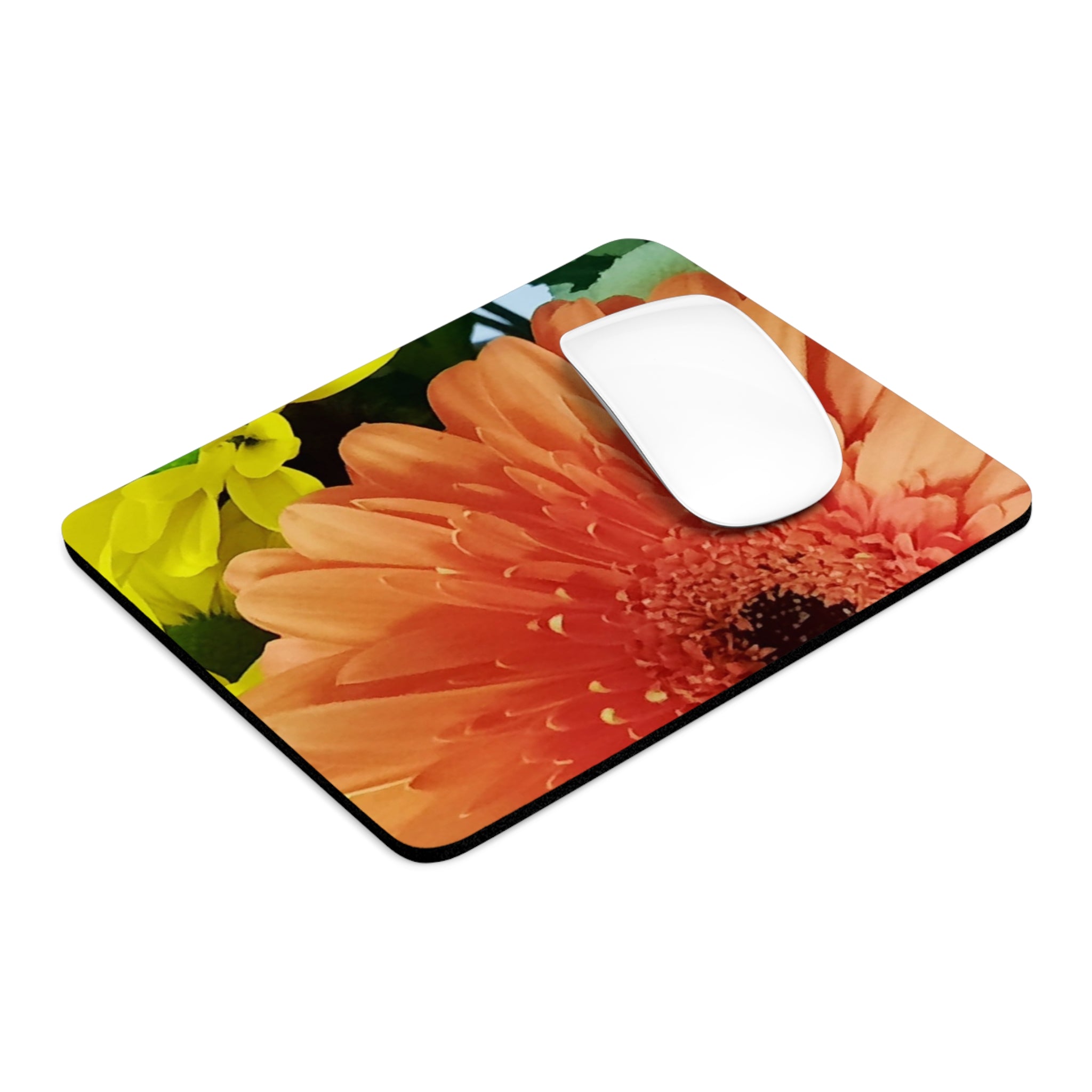 Gerbera Daisy Floral Mouse Pad — Bright Orange Flower Desk Mat