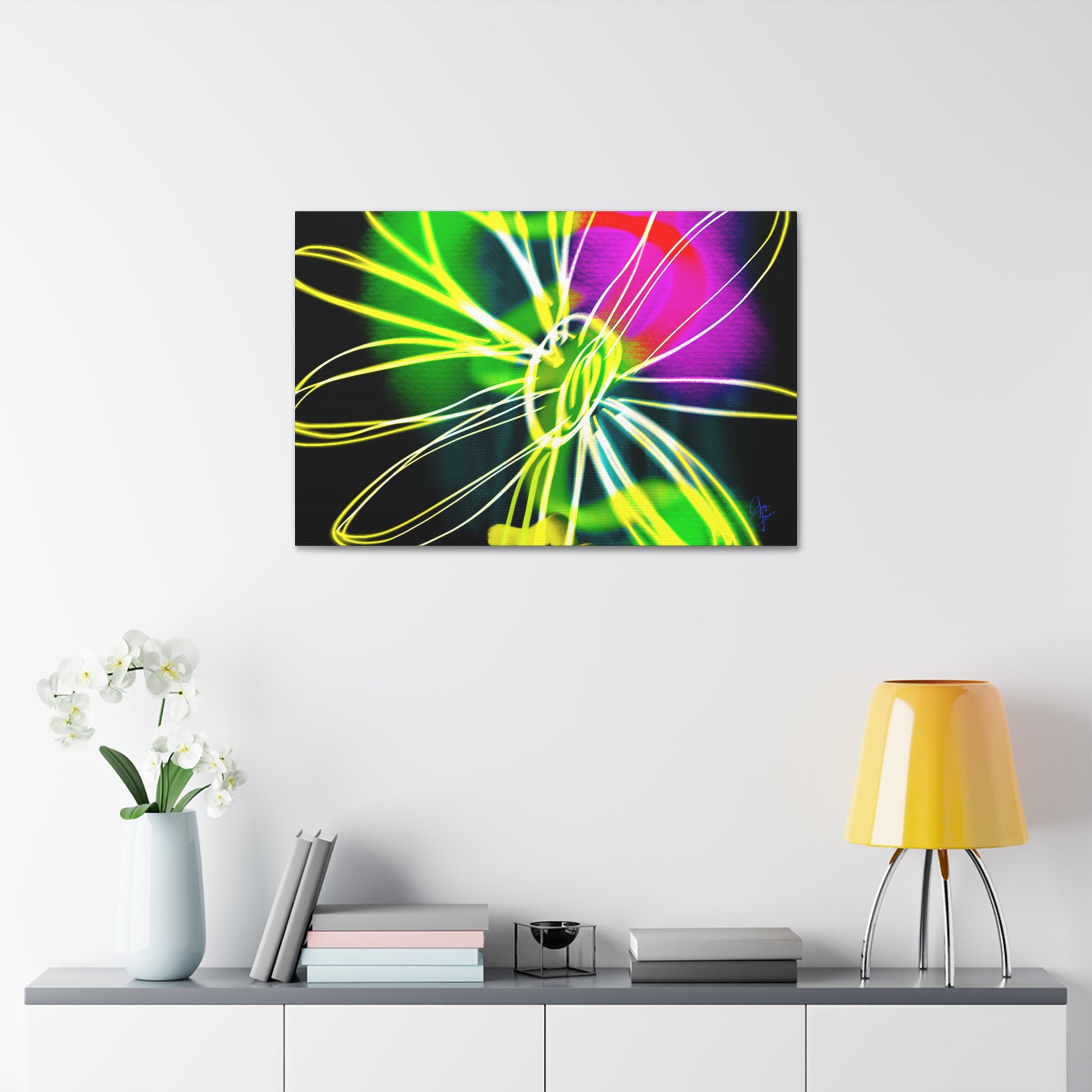 Neon Bloom Canvas Print — Abstract Floral Wall Art (Stretched 1.5")