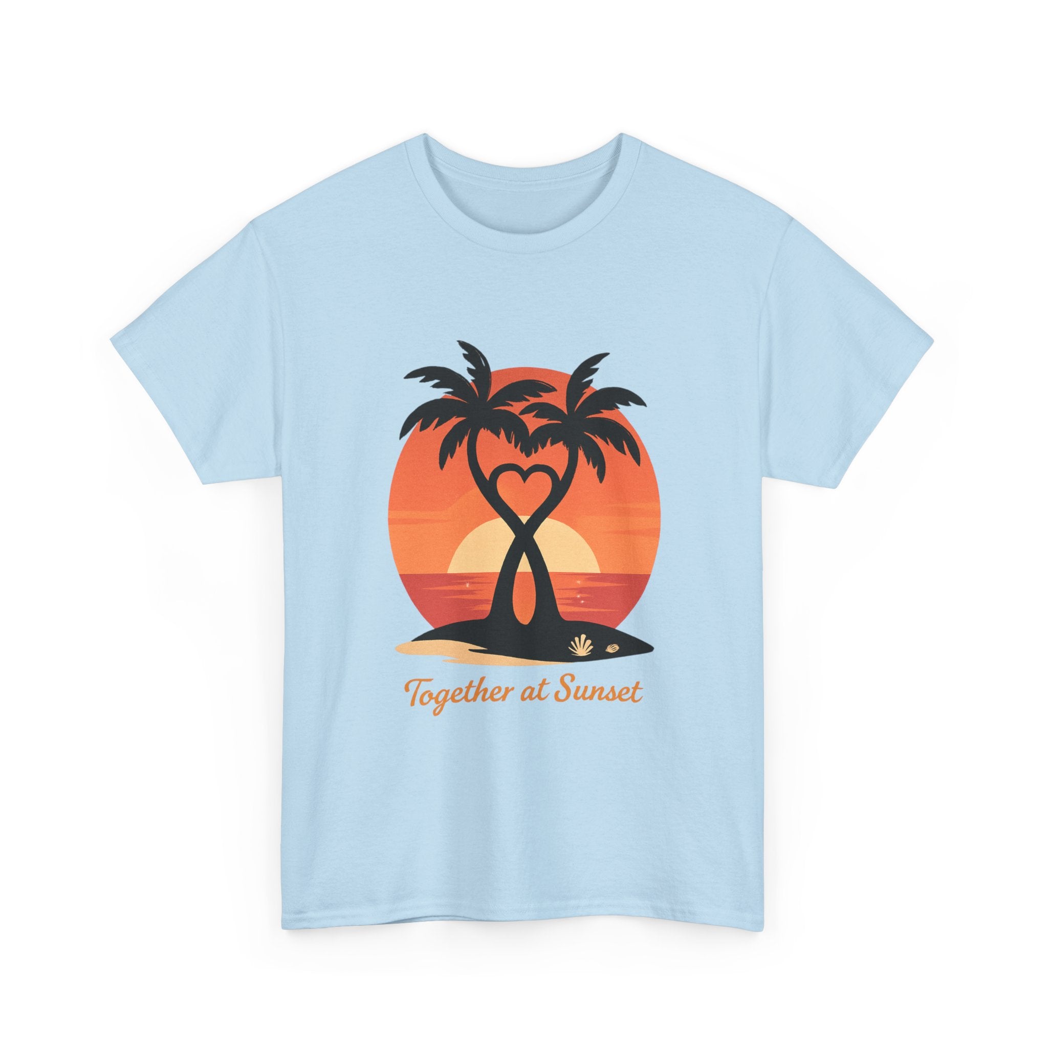 Sunset Palm Love T‑Shirt — “Together at Sunset” Beach Tee
