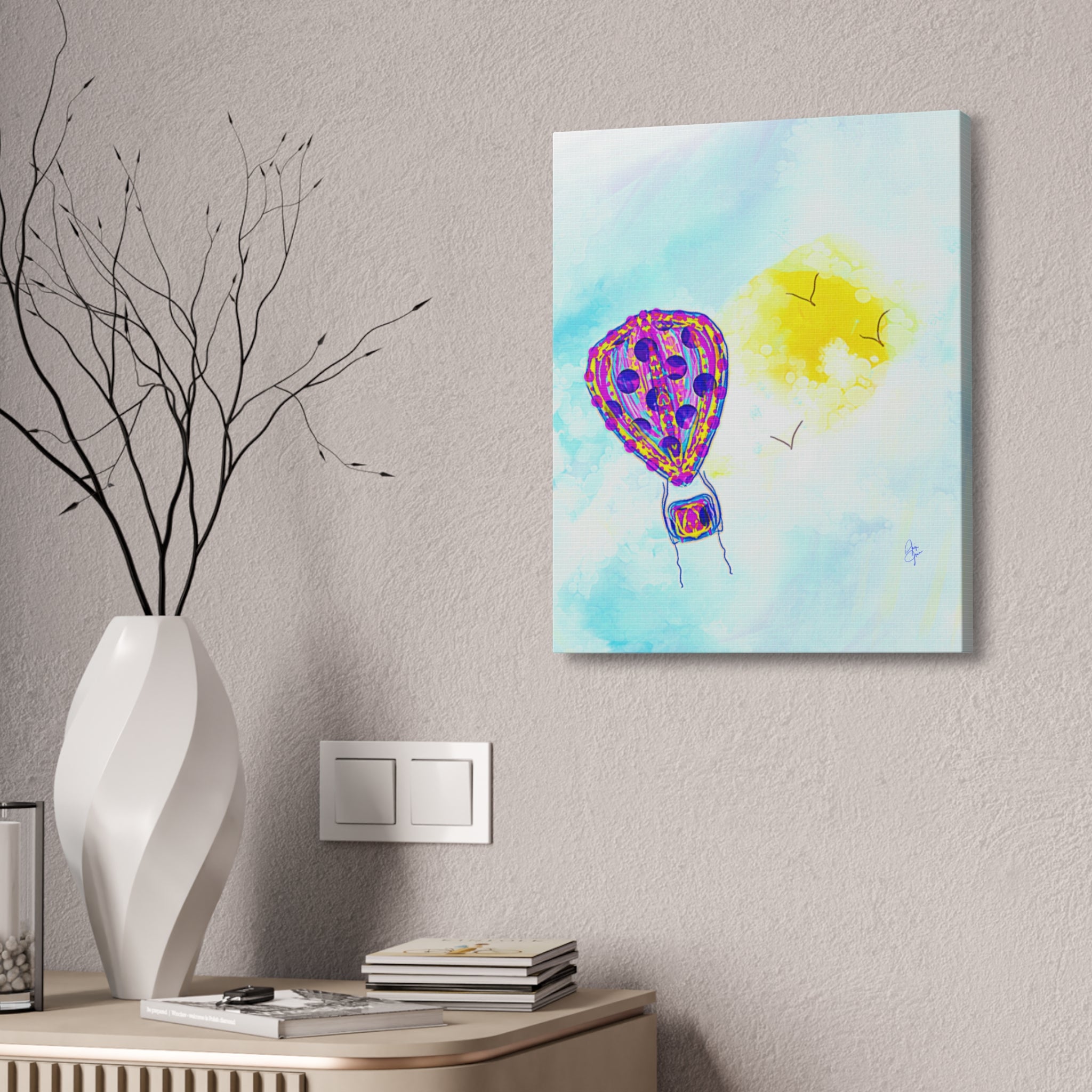 Hot Air Balloon Canvas Art – Whimsical Sunshine Nursery Wall Décor (Stretched Canvas)