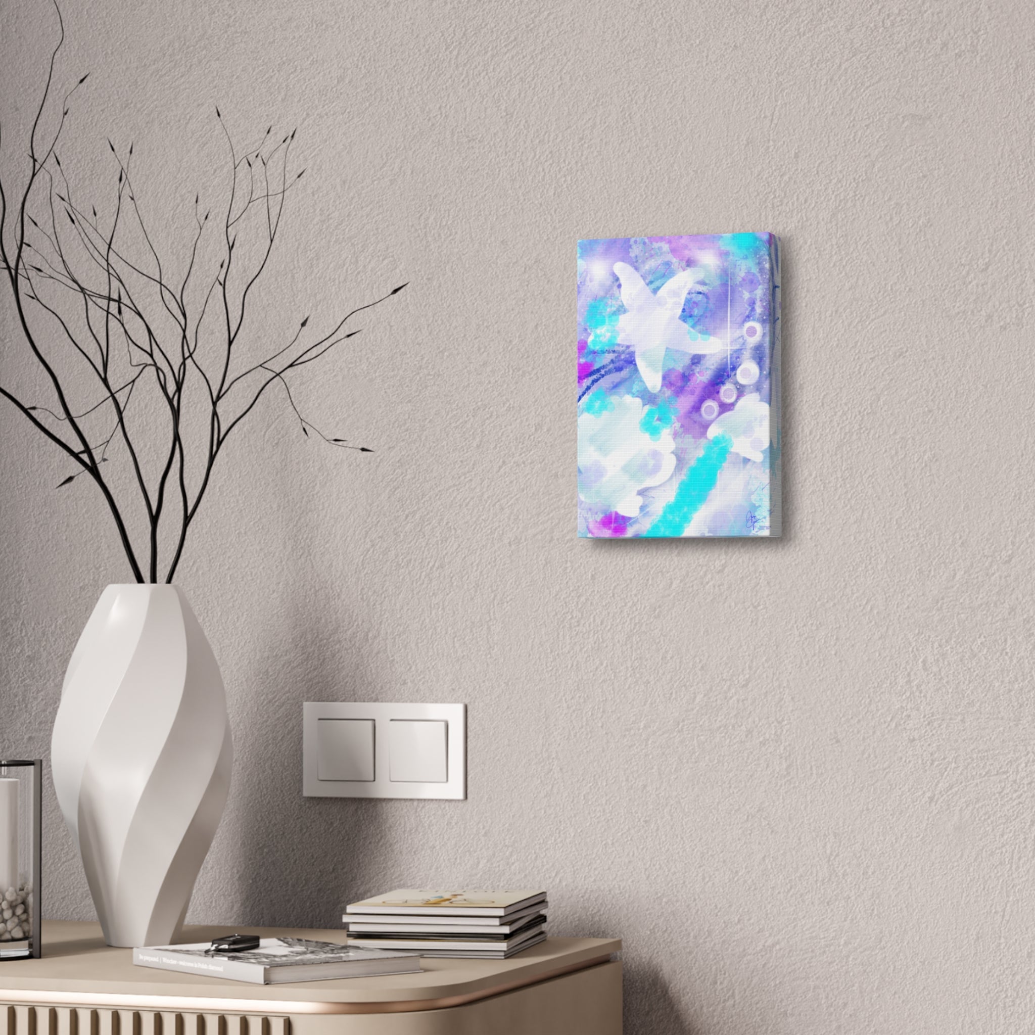 Watercolor Ocean Canvas Art — Purple & Teal Abstract Stretched Canvas