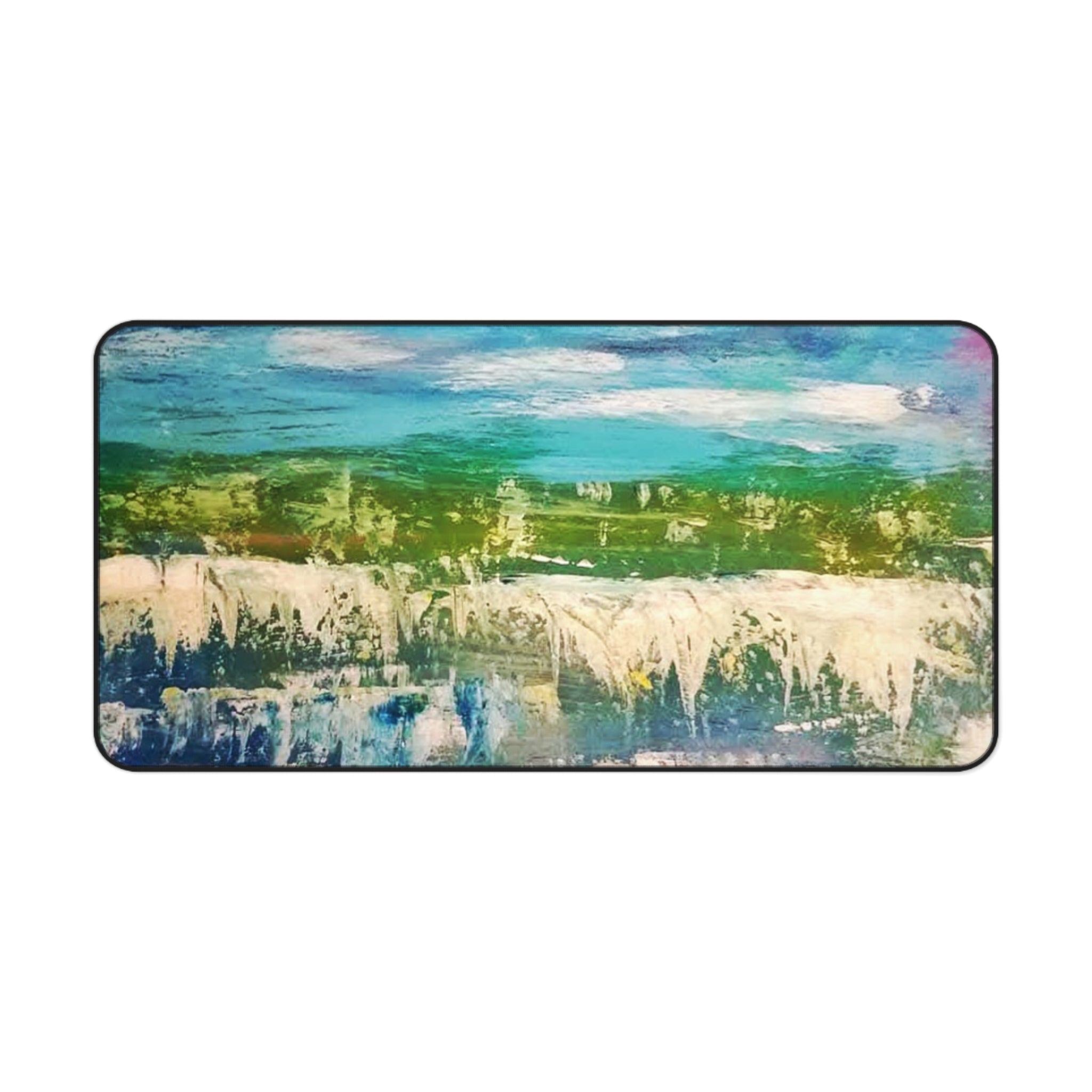 Abstract Ocean Breeze Desk Mat — Blue Green Coastal Art Mouse Pad
