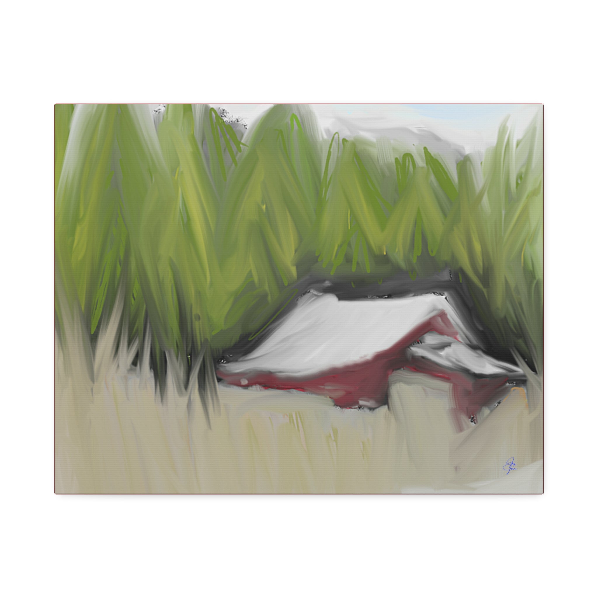 Canvas Wall Art - Red Barn in Green Field Stretched Canvas (1.5")