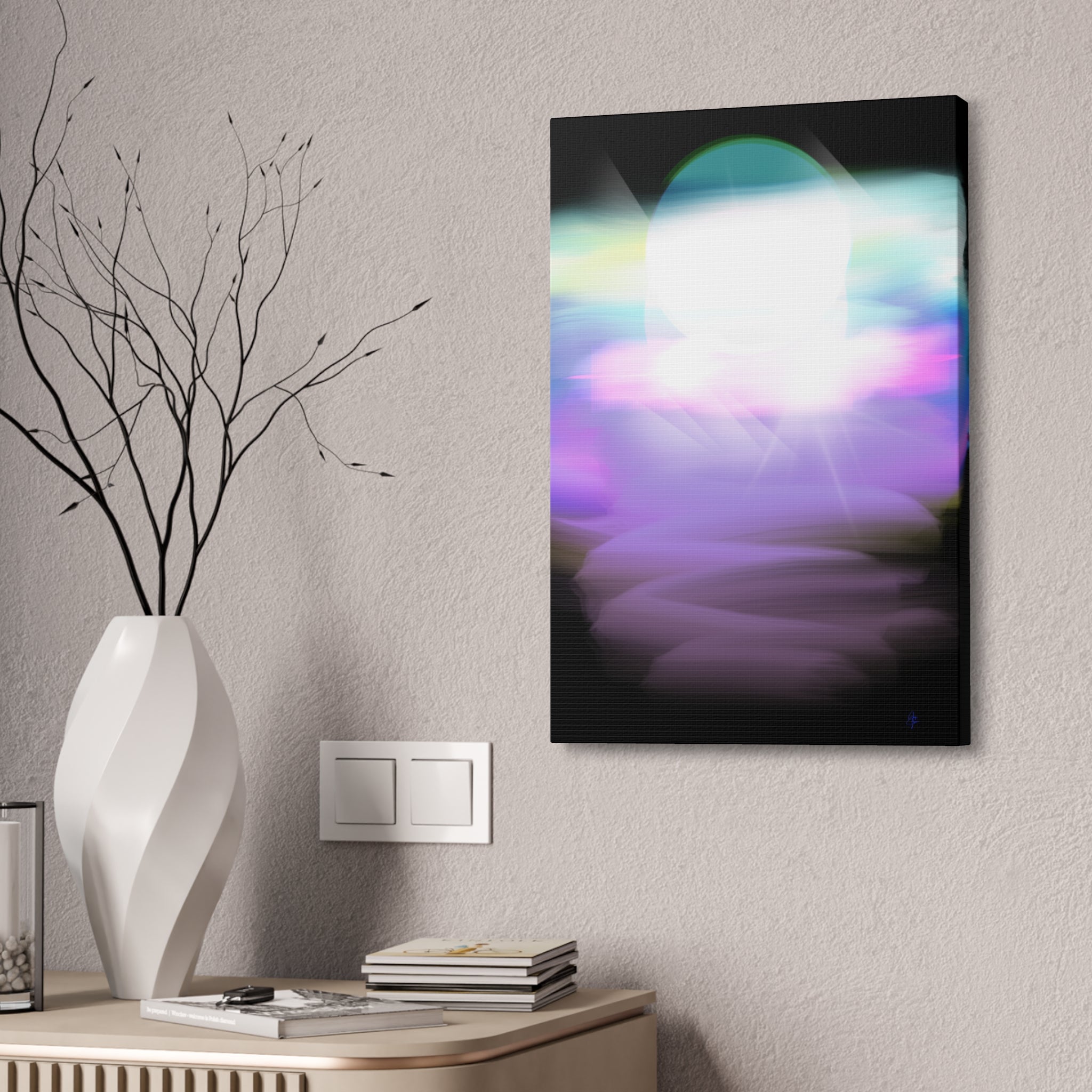 Abstract Neon Glow Canvas Print — Pastel Light Orb Stretched Wall Art