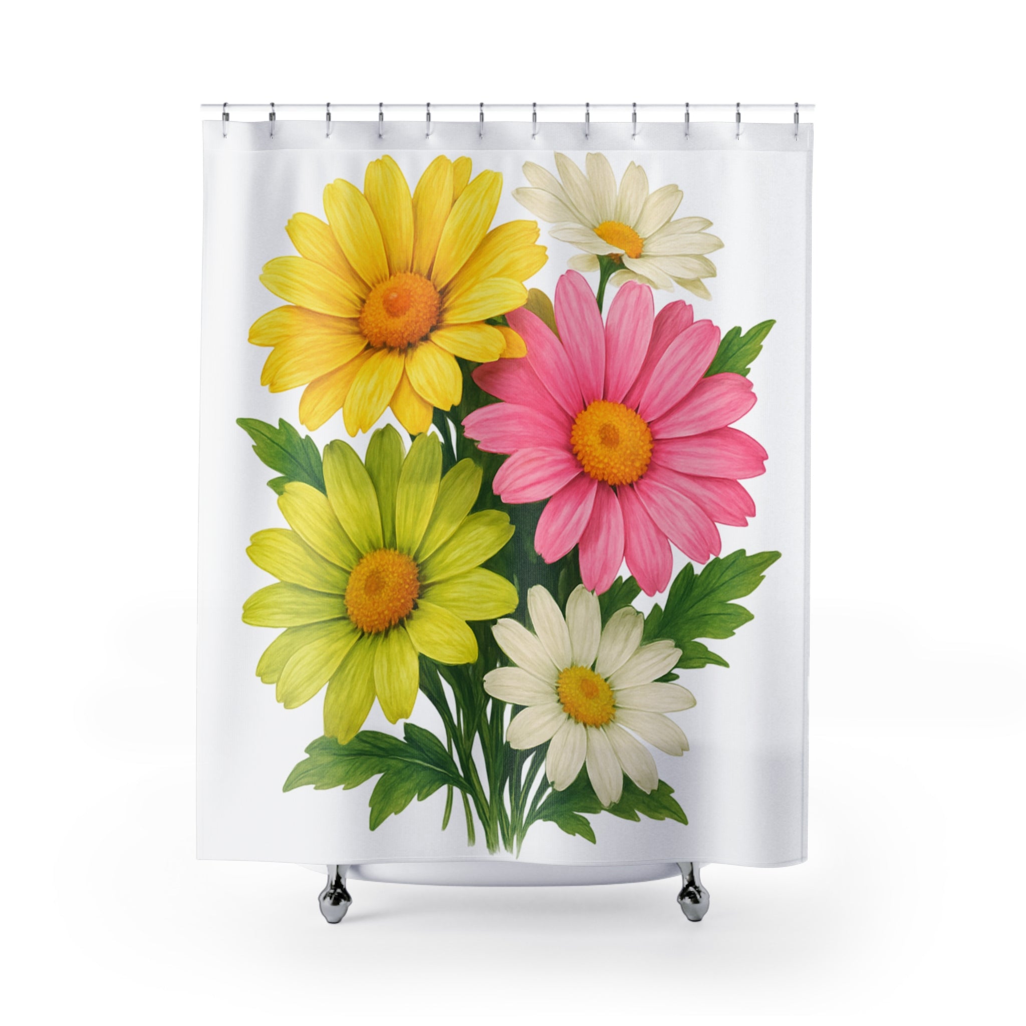 Bright Daisy Bouquet Shower Curtain — Colorful Floral Bathroom Decor