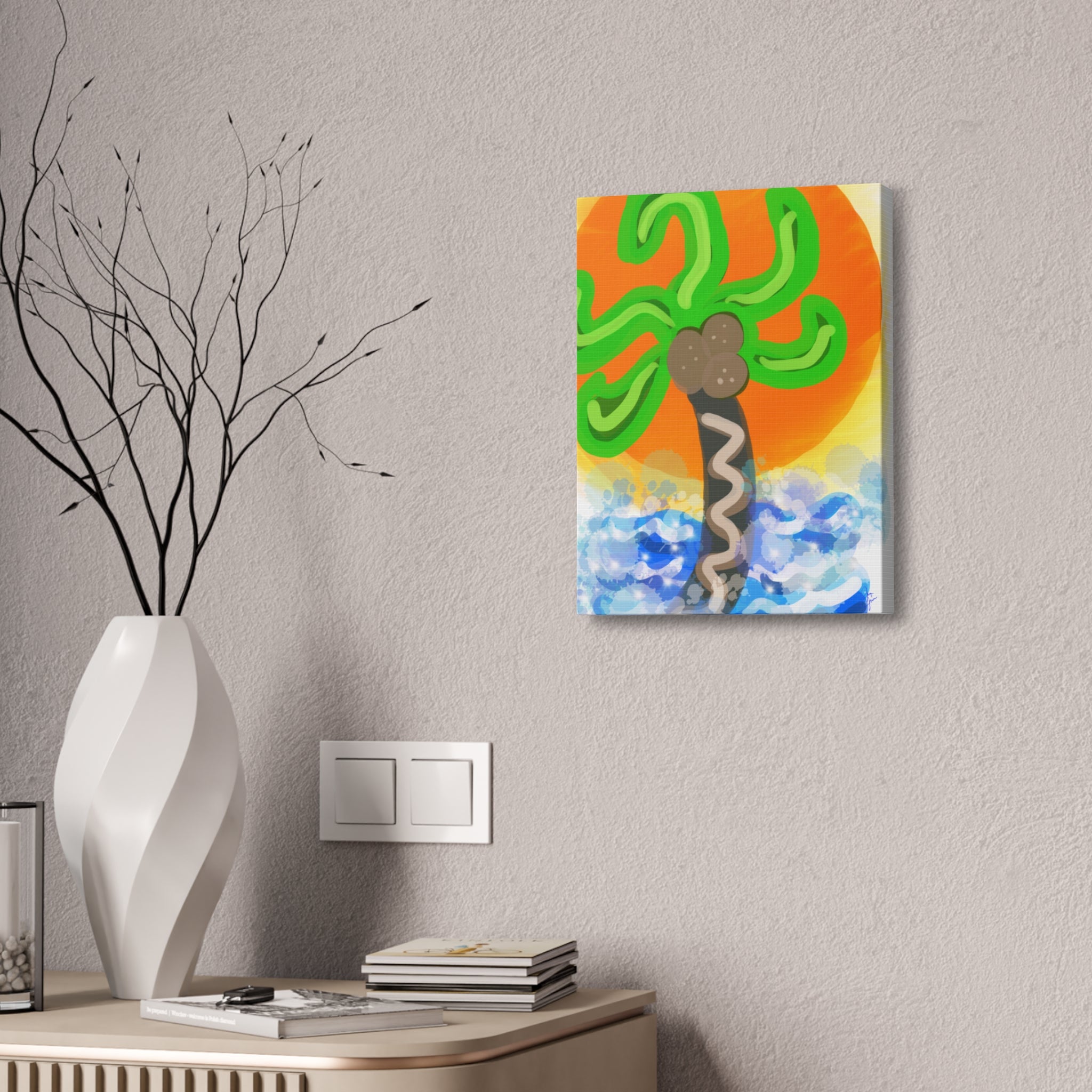 Palm Tree Sunset Canvas Print — Whimsical Tropical Wall Art
