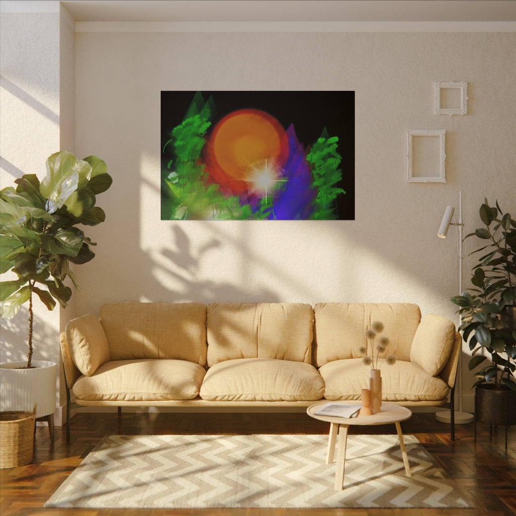 Sunburst Forest Matte Canvas Wall Art — Abstract Nature Landscape