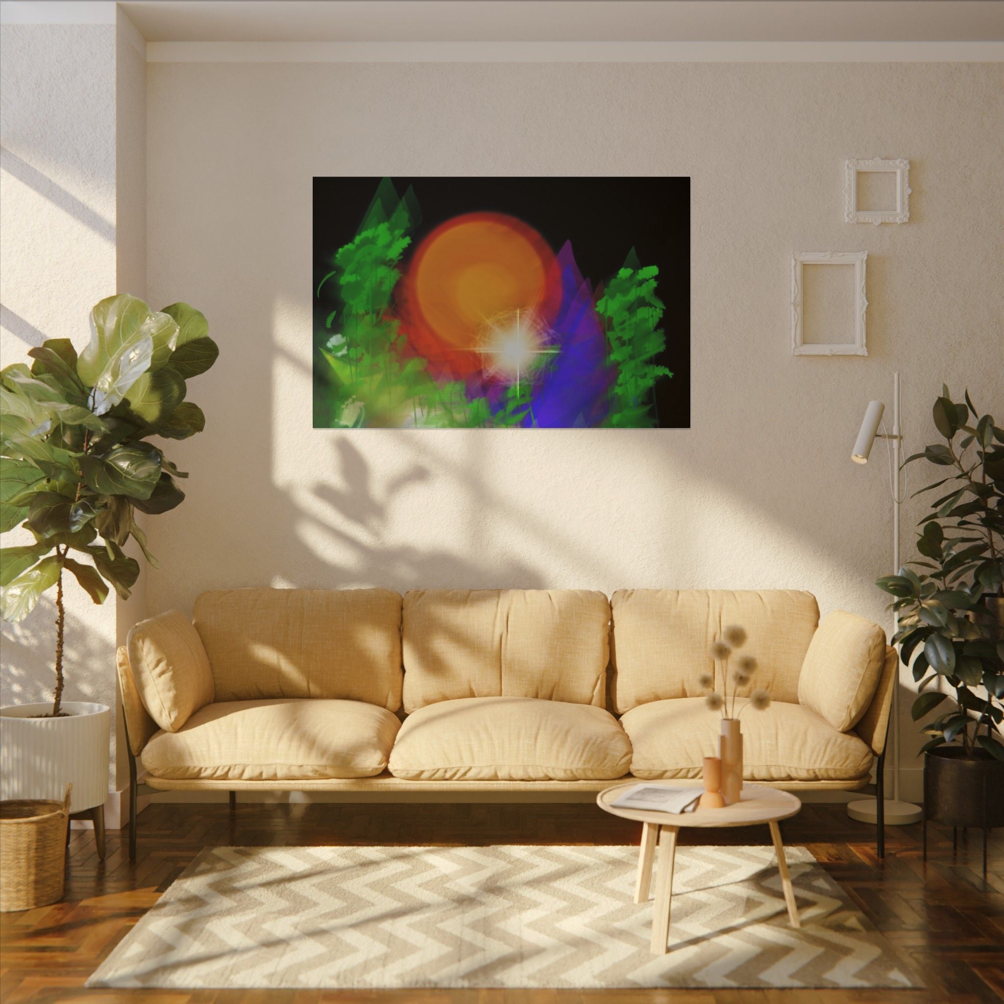 Sunburst Forest Matte Canvas Wall Art — Abstract Nature Landscape