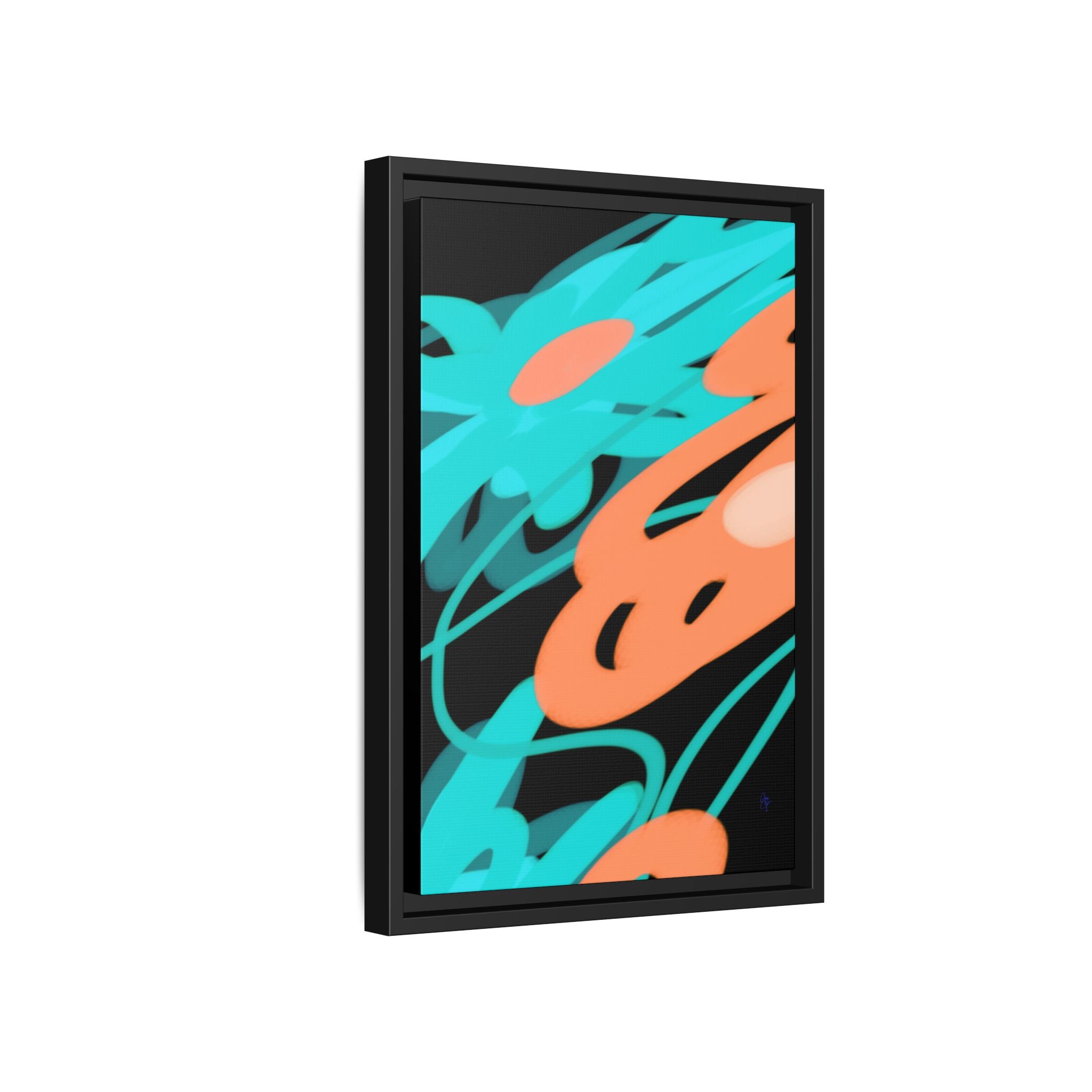 Abstract Teal & Coral Splash Framed Canvas