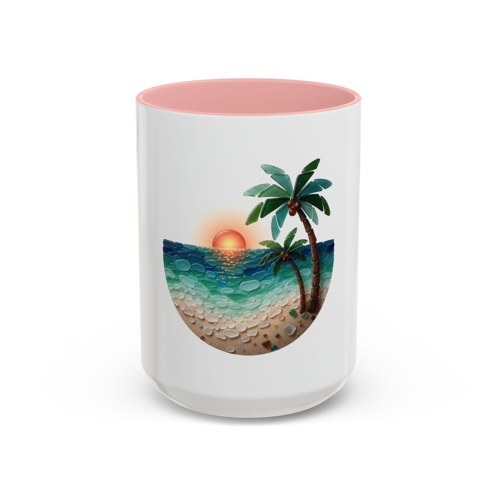 Sunset Beach Coffee Mug — Tropical Palm Ocean Sunrise Accent Mug (11/15oz)