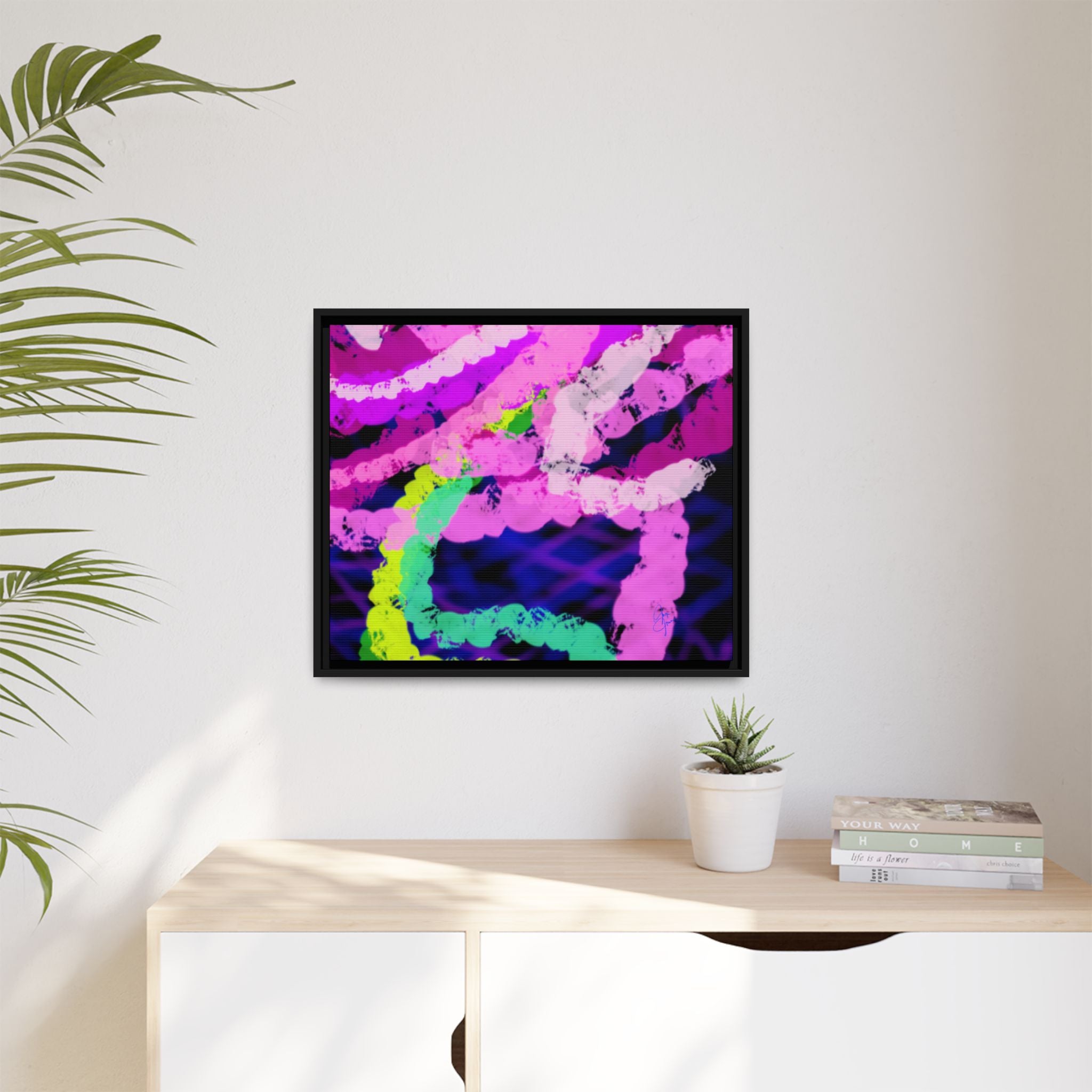Framed Matte Canvas - Neon Rose Abstract Wall Art