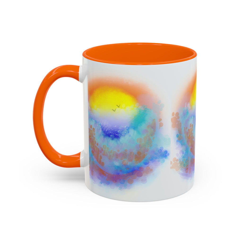 Sunrise Watercolor Accent Coffee Mug — Colorful Ocean Sunrise Art (11/15 oz)