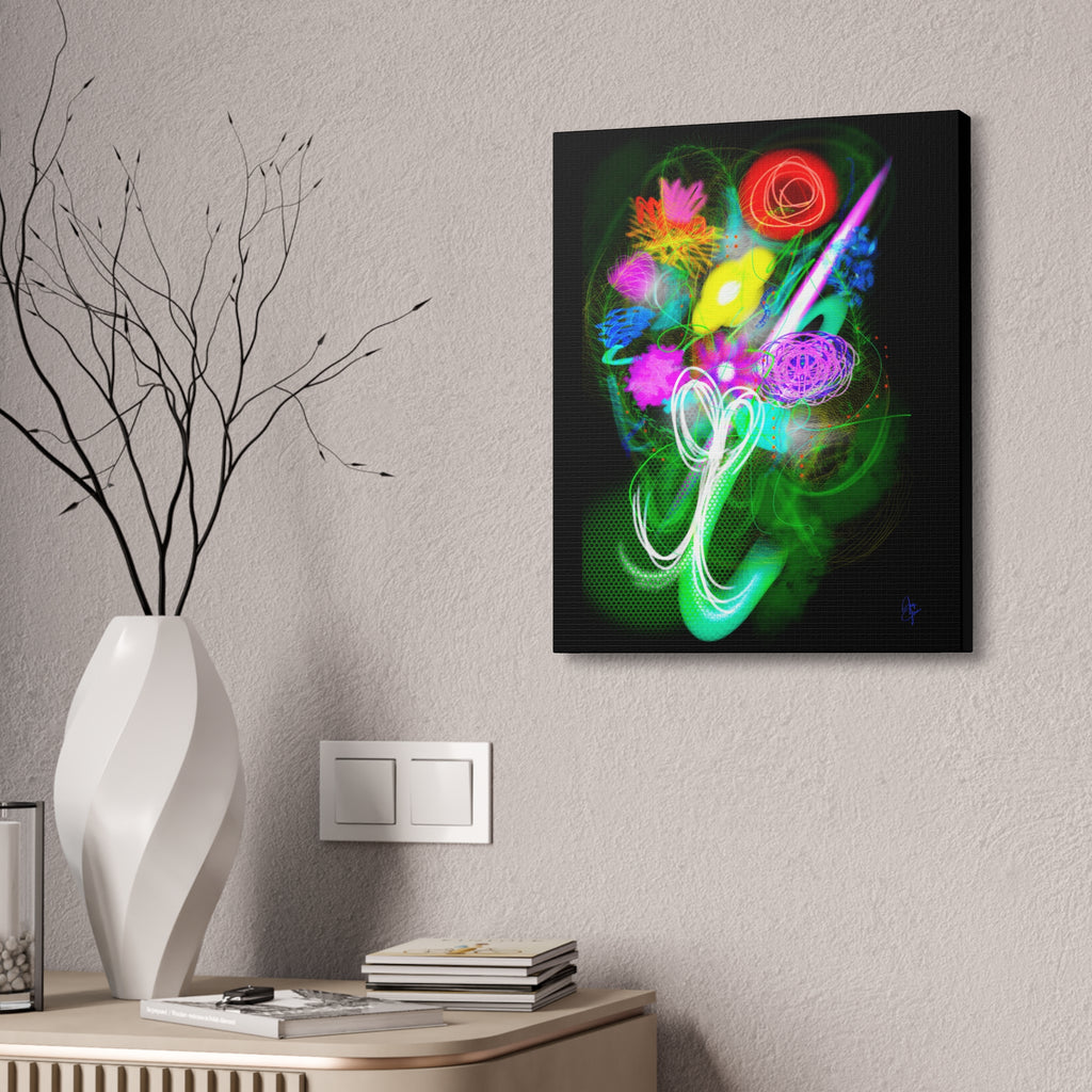 Neon Floral Abstract Canvas Print — Vibrant Glow Wall Art