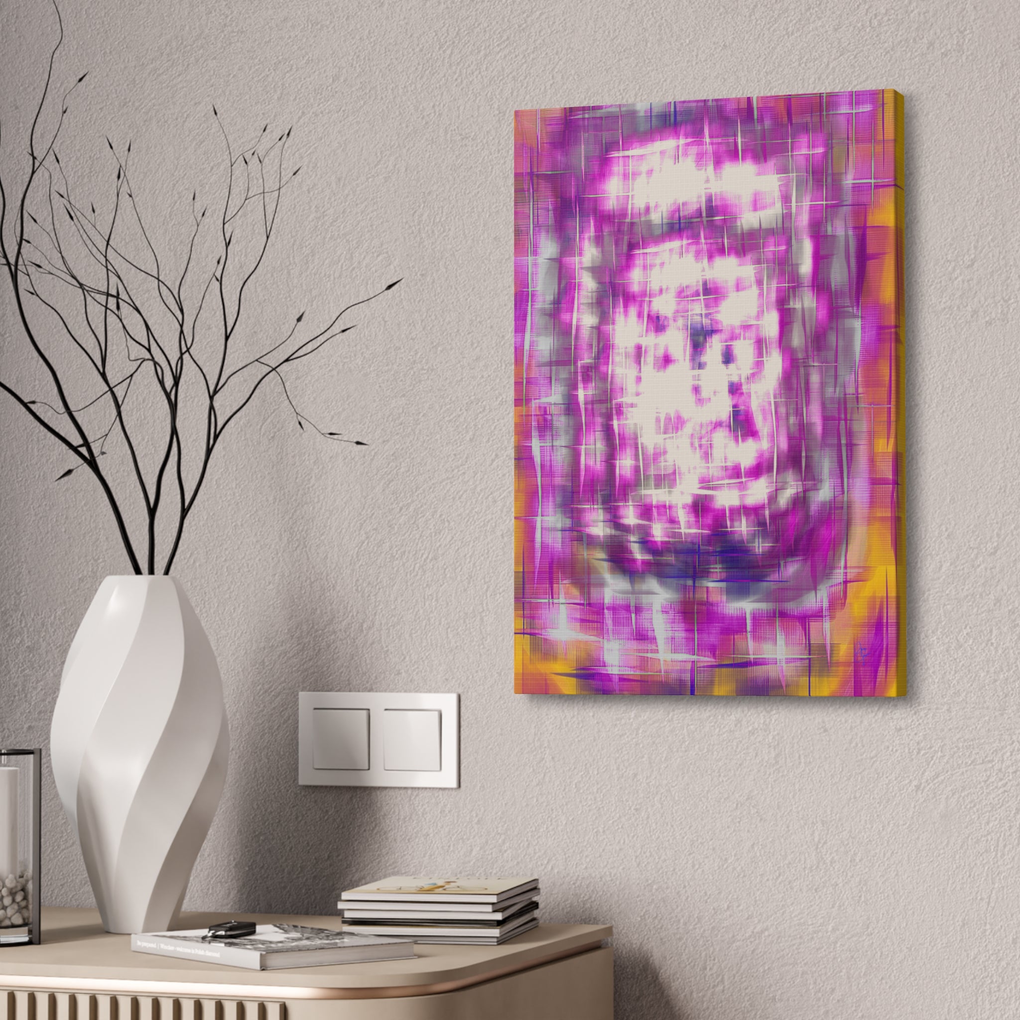 Purple Abstract Stretched Canvas Wall Art — Pink White Geometric Texture