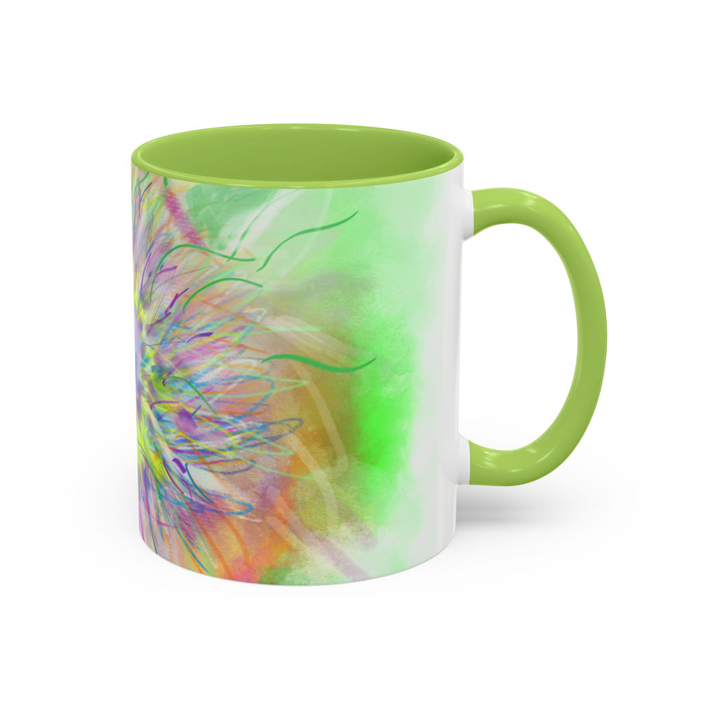 Colorful Sunflower Accent Coffee Mug — Pink Inner Artistic Floral Design (11/15 oz)