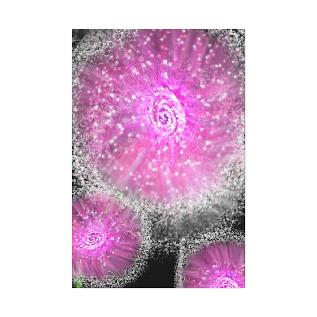 Pink Sparkle Floral Canvas Print — Abstract Dandelion Wall Art (Stretched 1.5")