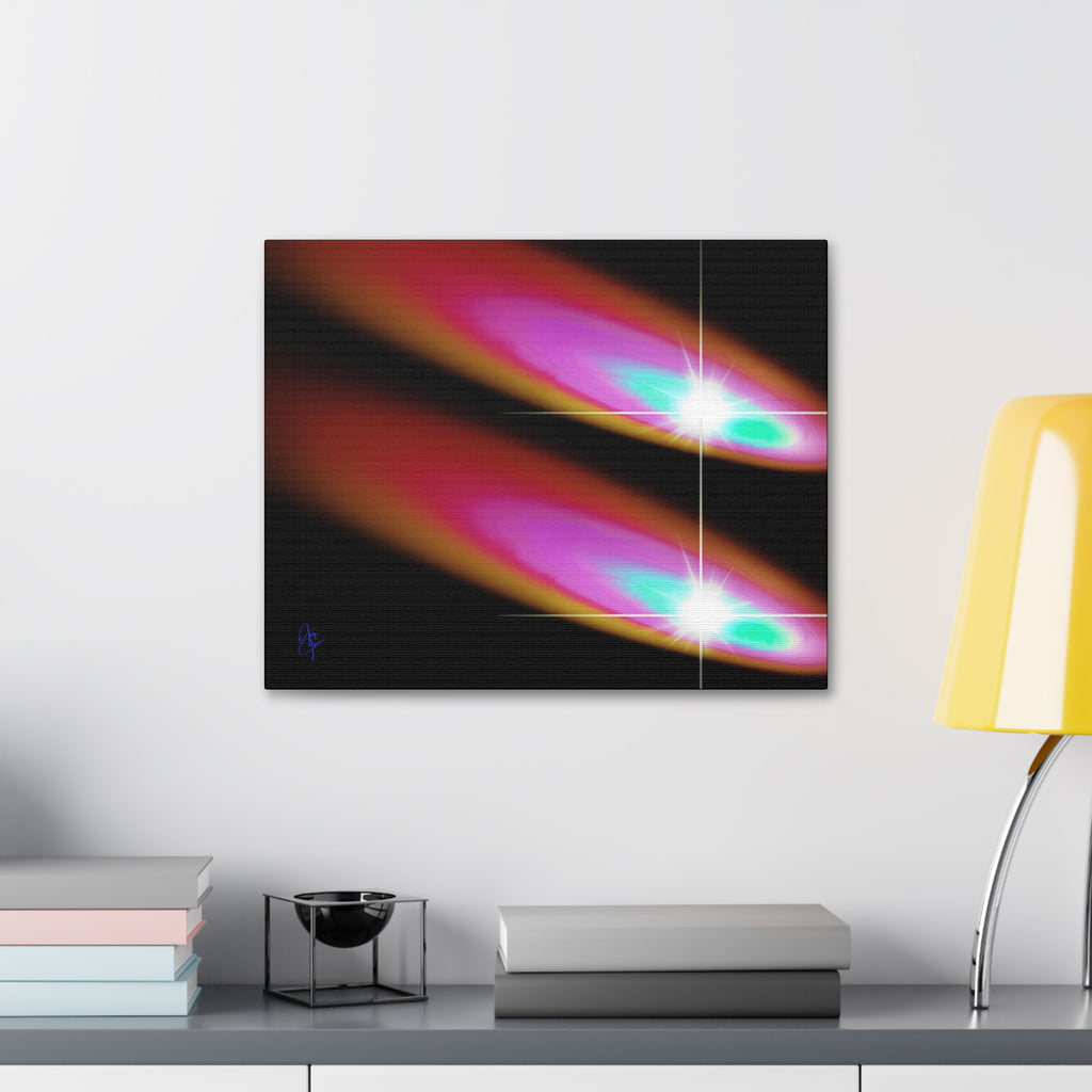Abstract Neon Comet Canvas — Vibrant Turquoise & Pink Stretched Wall Art (1.5" Depth)