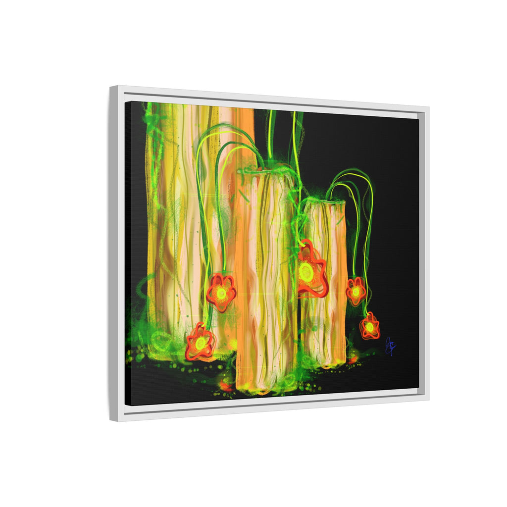 Framed Matte Canvas Print — Neon Floral Candlelight Art