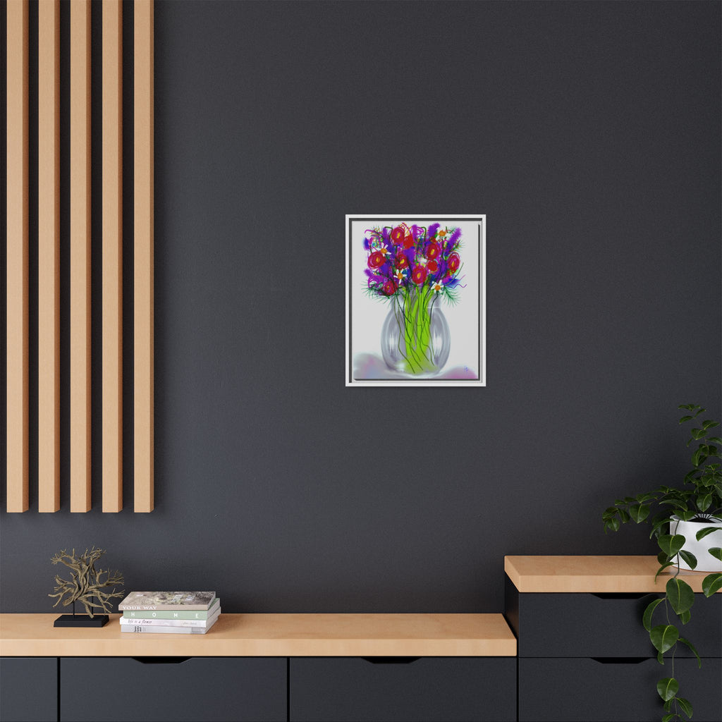 Framed Floral Bouquet Matte Canvas Wall Art — Colorful Abstract Flowers in Vase