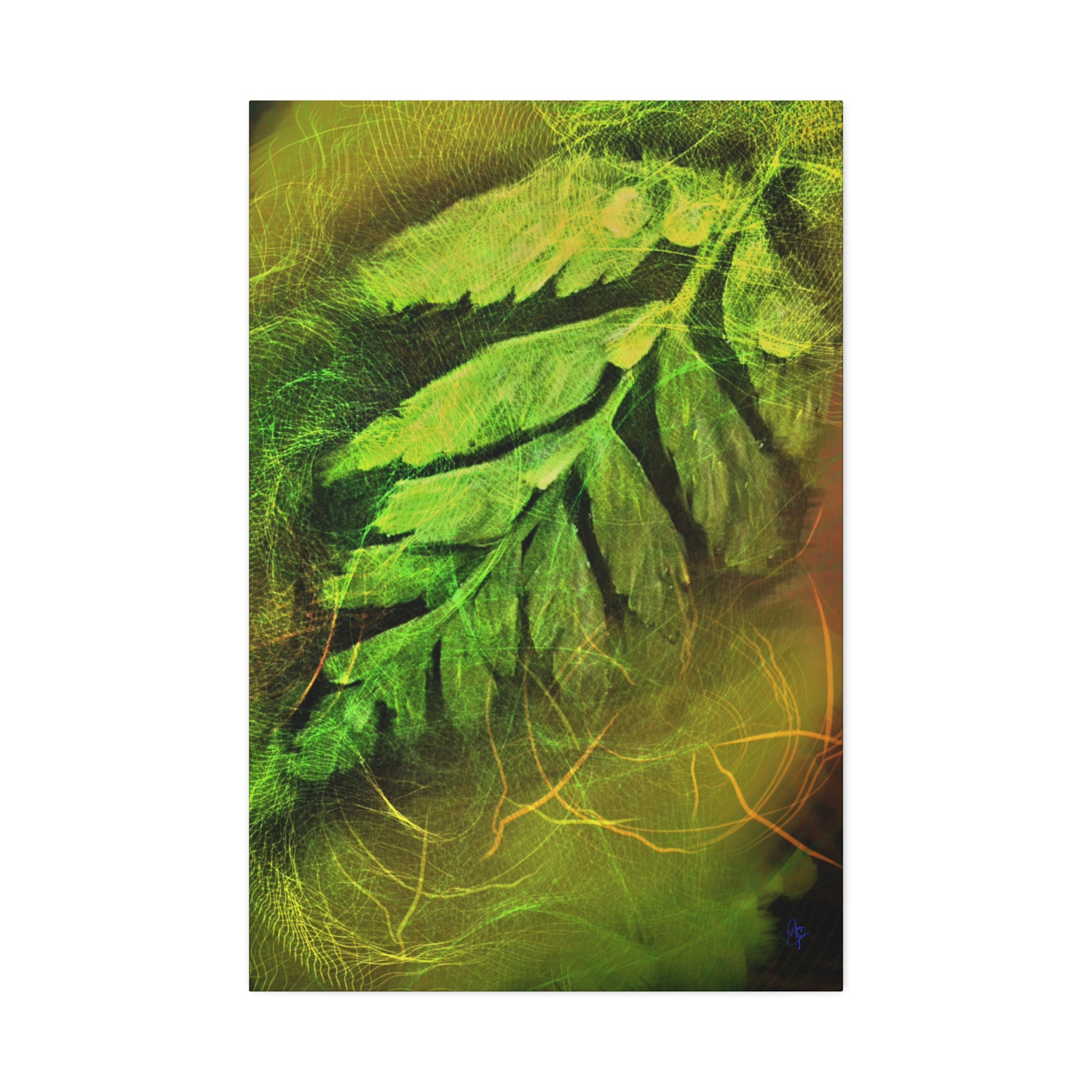 Botanical Leaf Art Canvas — Green Fern Stretched Canvas (1.5" Depth)