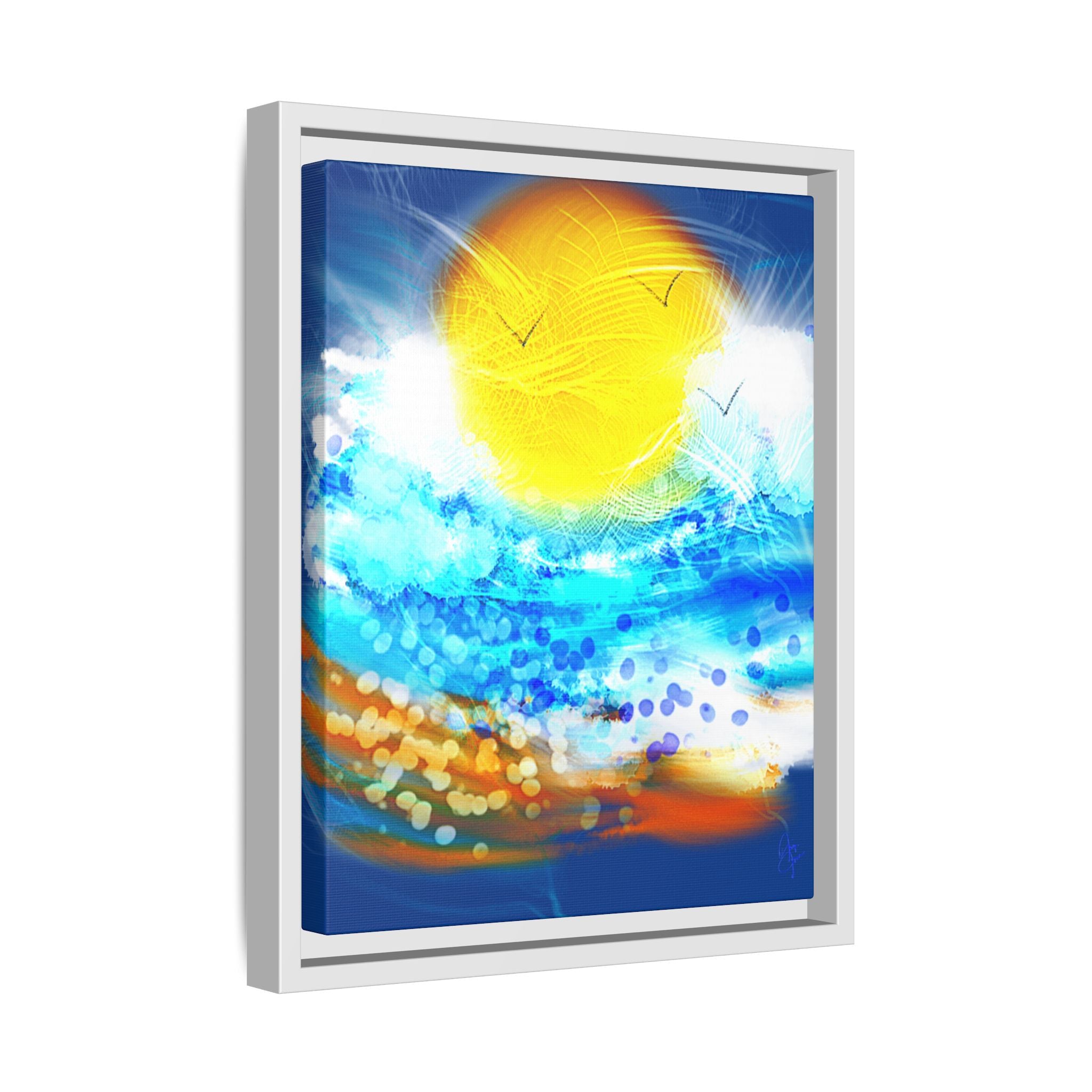 Sunshine Shore Matte Canvas Framed Wall Art — Bright Abstract Beach Print